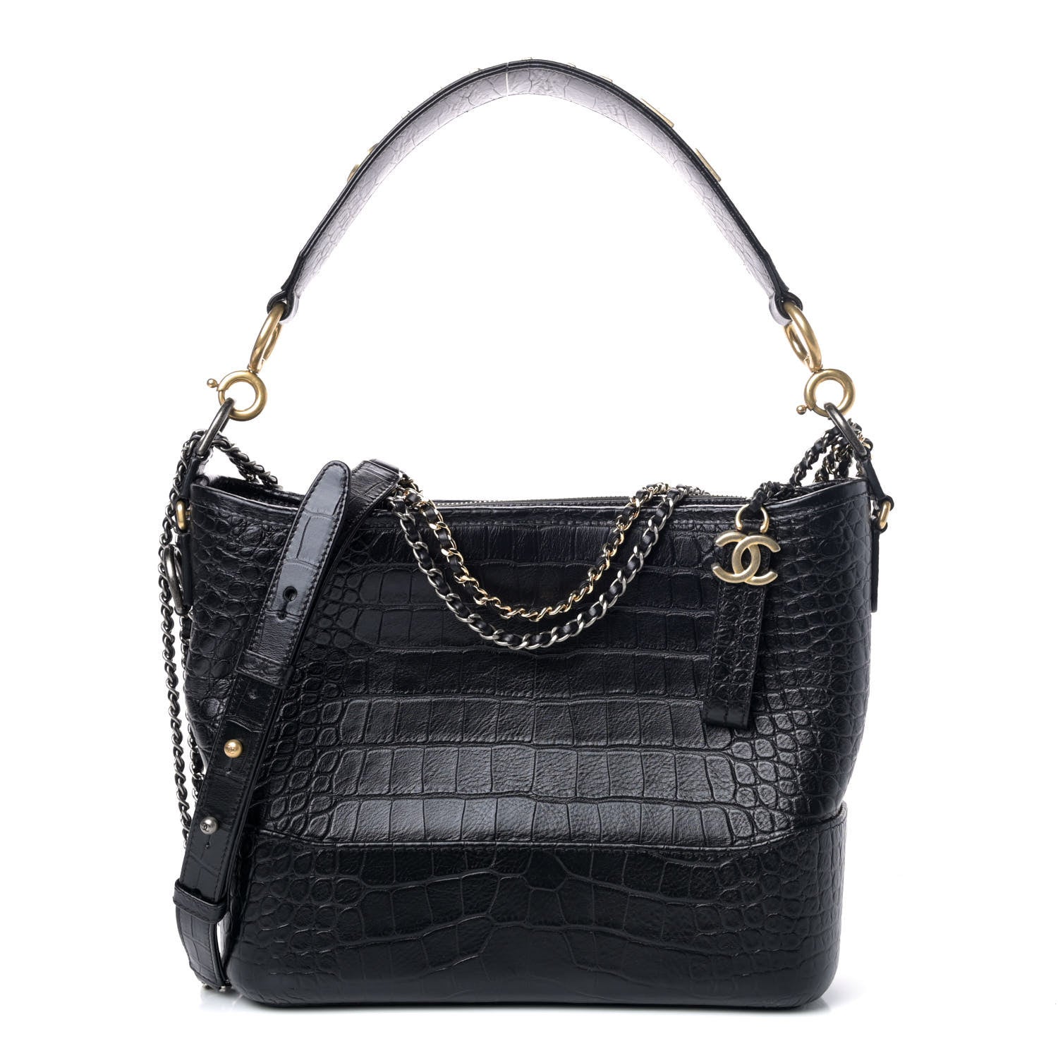 Chanel Crocodile Embossed Calfskin Medium Gabrielle Cocodile Hobo Black 1 of 4