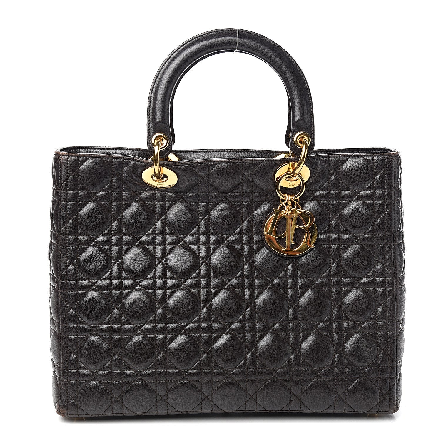 Christian Dior Lambskin Cannage Large Lady Dior Dark Brown 1 of 13
