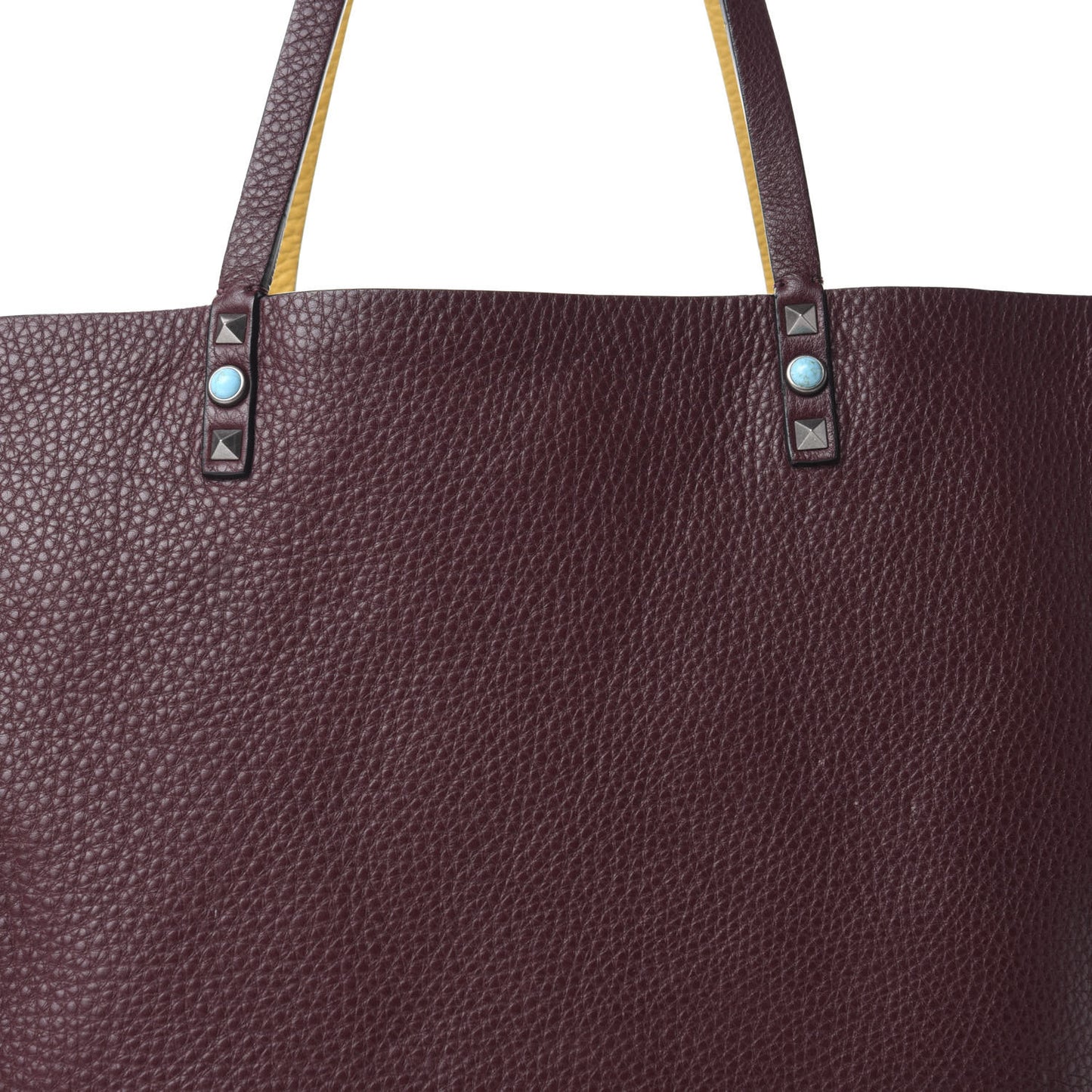 Stampa Alce Calfskin Medium Guitar Strap Rockstud Rolling Reversible Tote Wine Yellow
