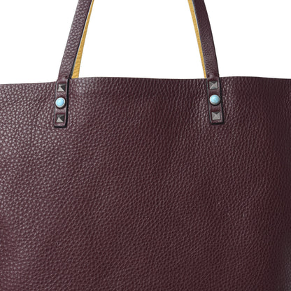 Valentino Garavani Stampa Alce Calfskin Medium Guitar Strap Rockstud Rolling Reversible Tote Wine Yellow 9 of 18