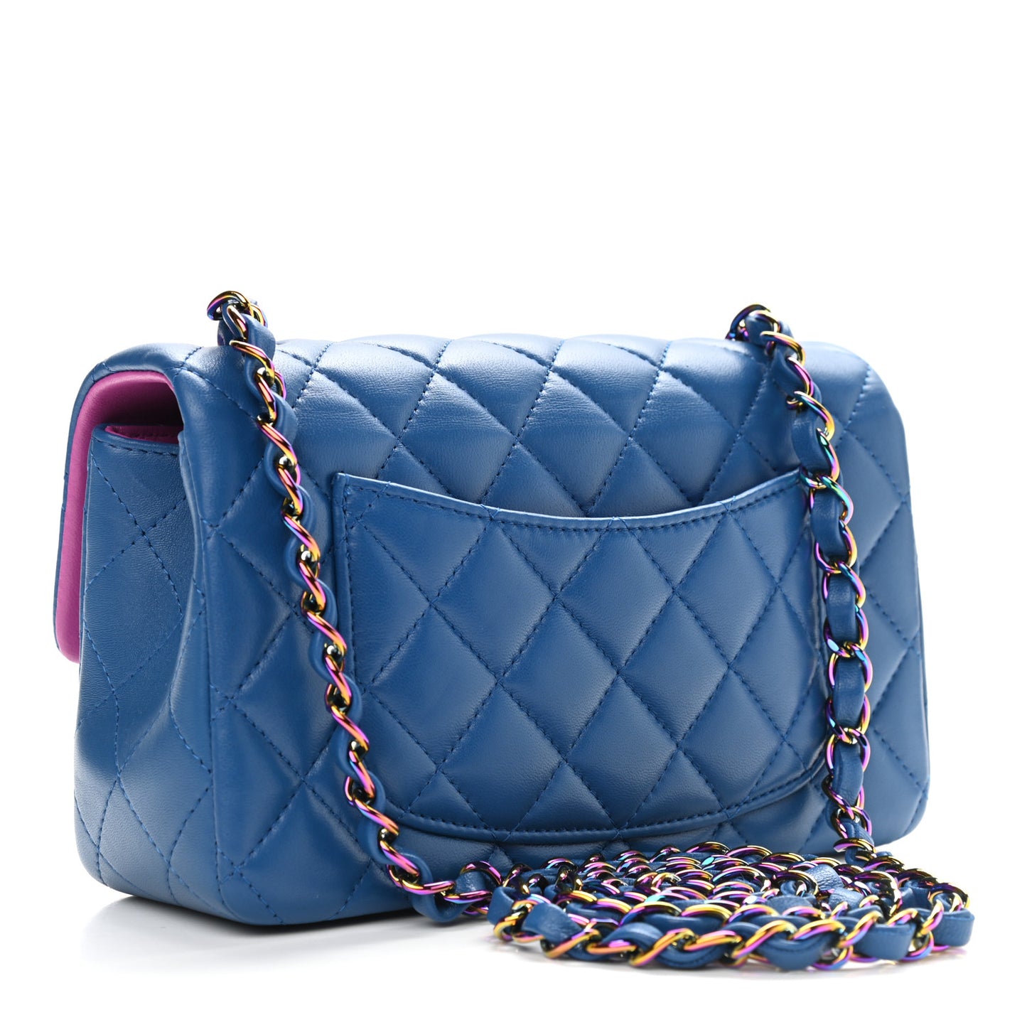 Lambskin Quilted Mini Rectangular Flap Blue Purple