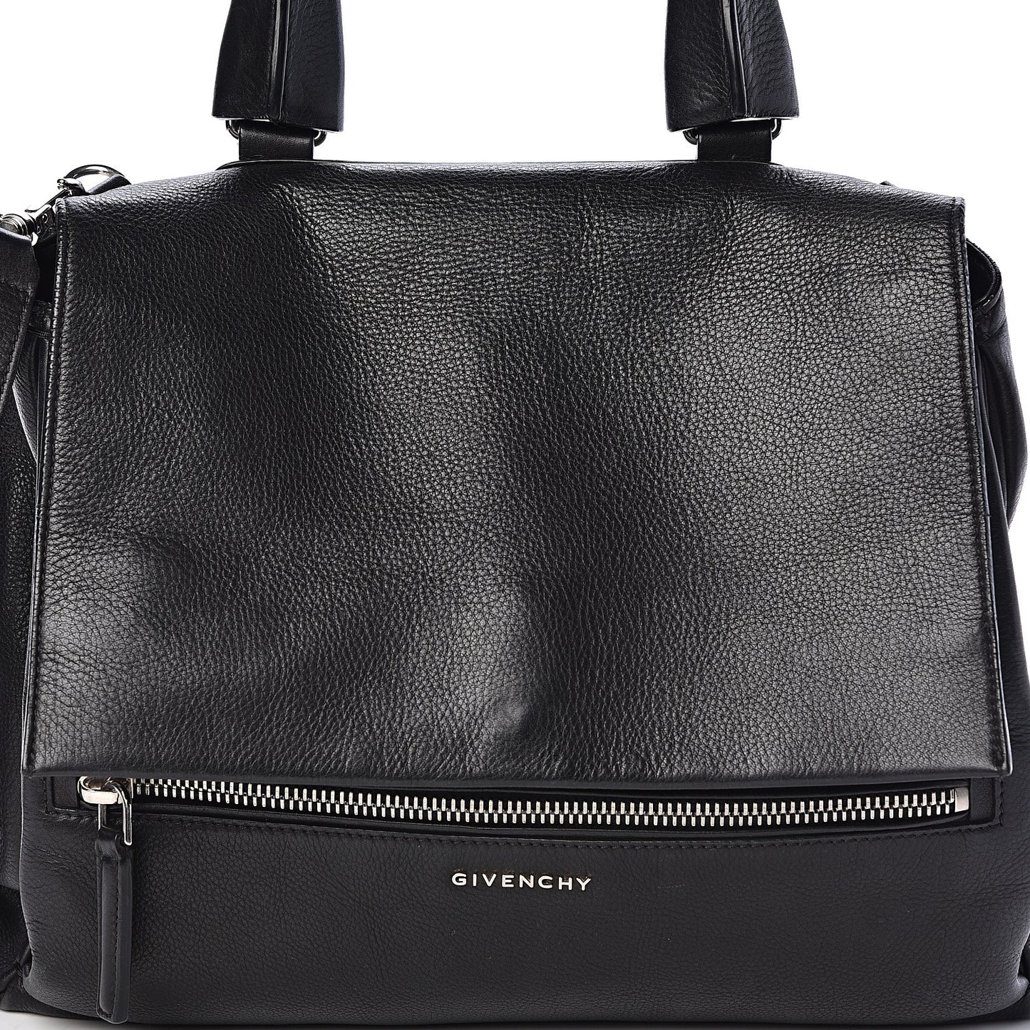Waxy Grained Calfskin Medium Pandora Pure Flap Bag Black