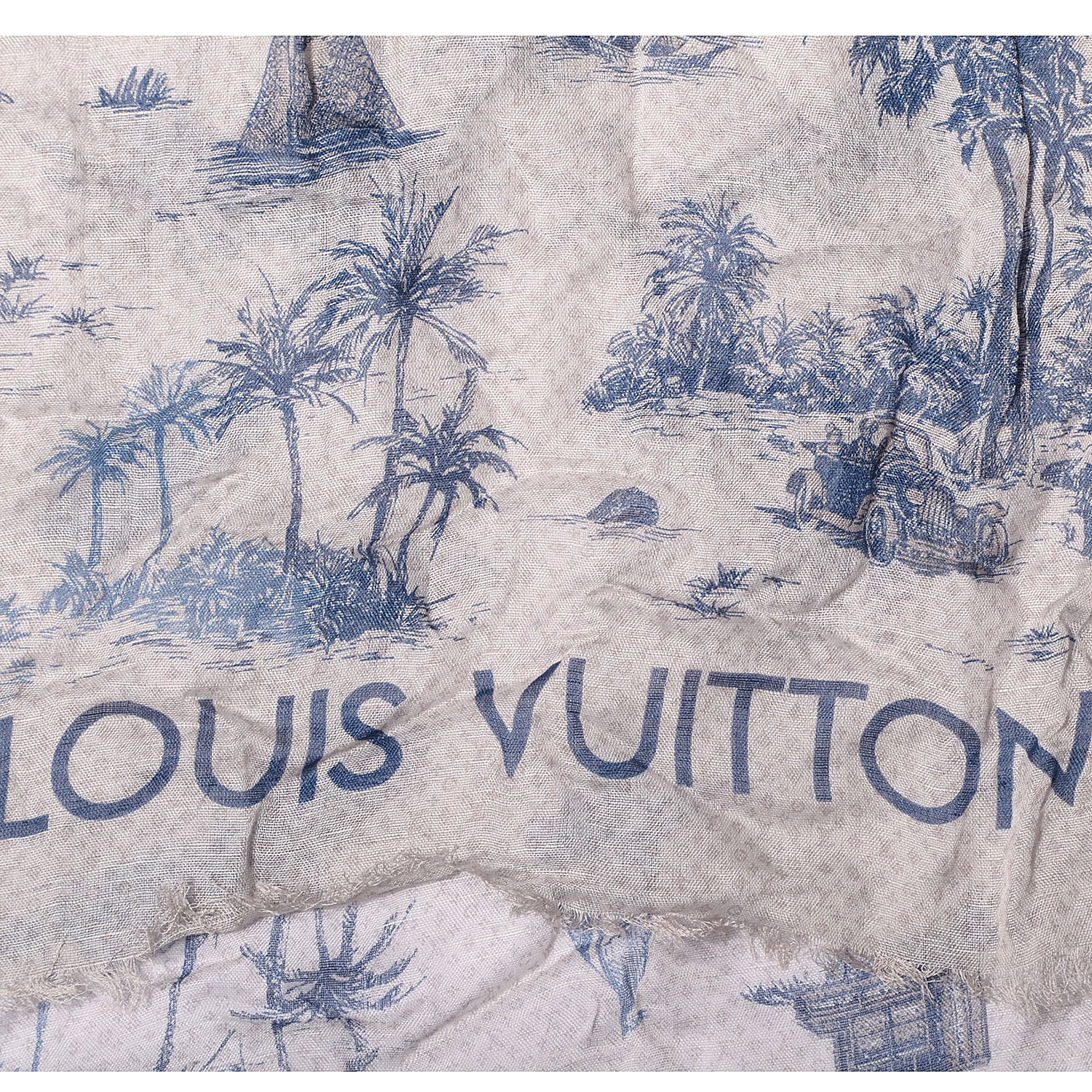 Louis Vuitton Cotton Linen Toile Etole De Louis Pareo Blue 4 of 6