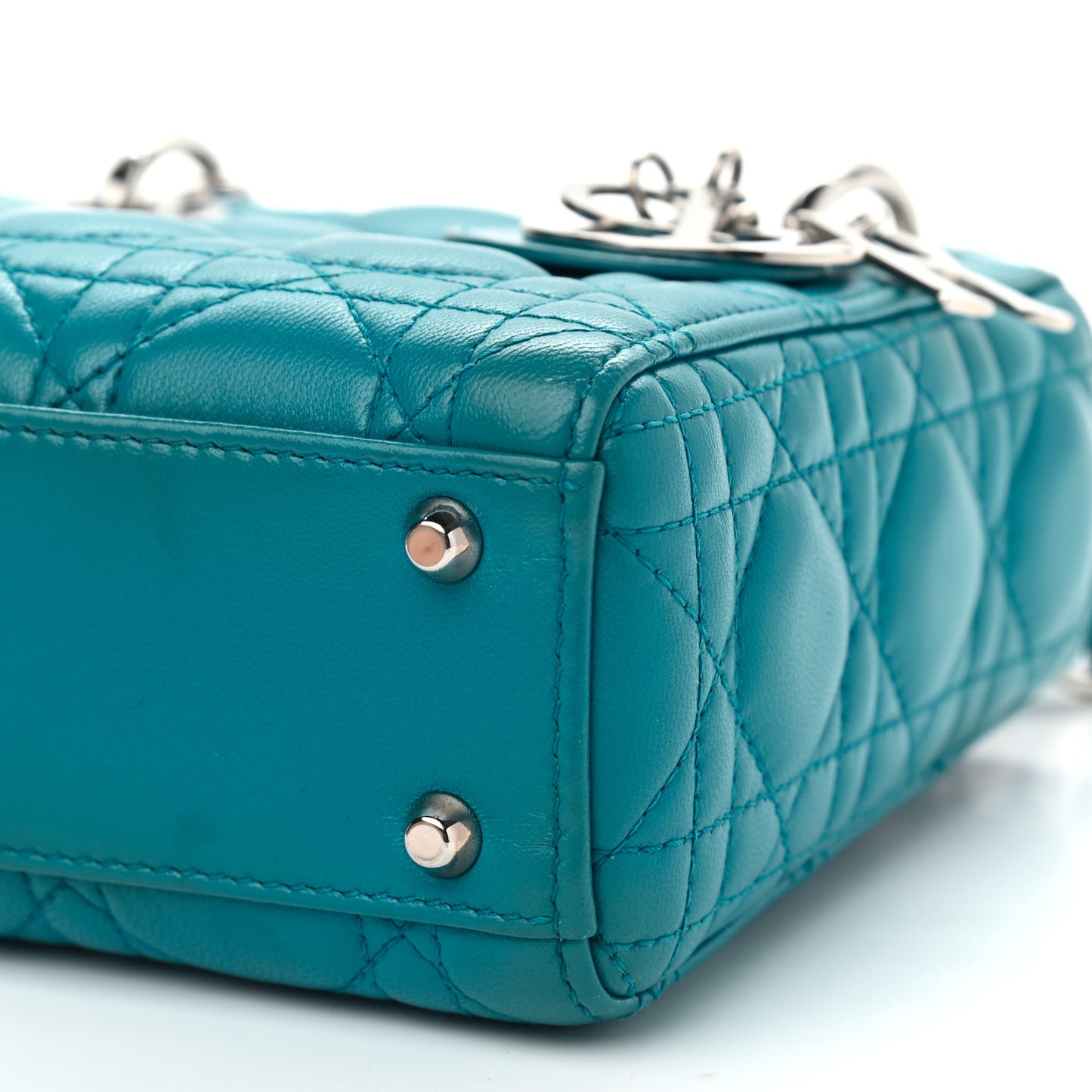 Lambskin Cannage Mini Lady Dior Turquoise