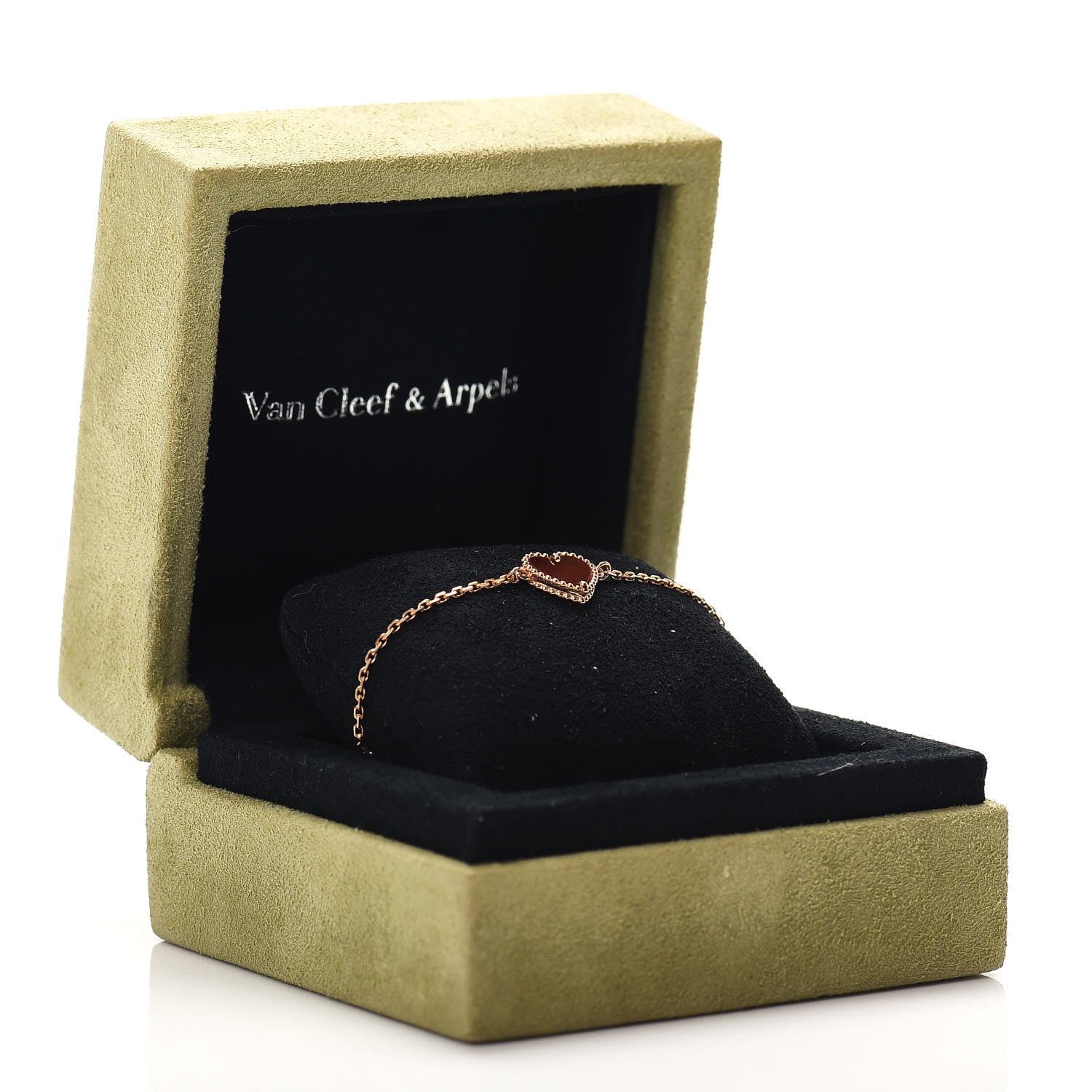 Van Cleef & Arpels 18K Rose Gold Carnelian Sweet Alhambra Heart Bracelet 5 of 5