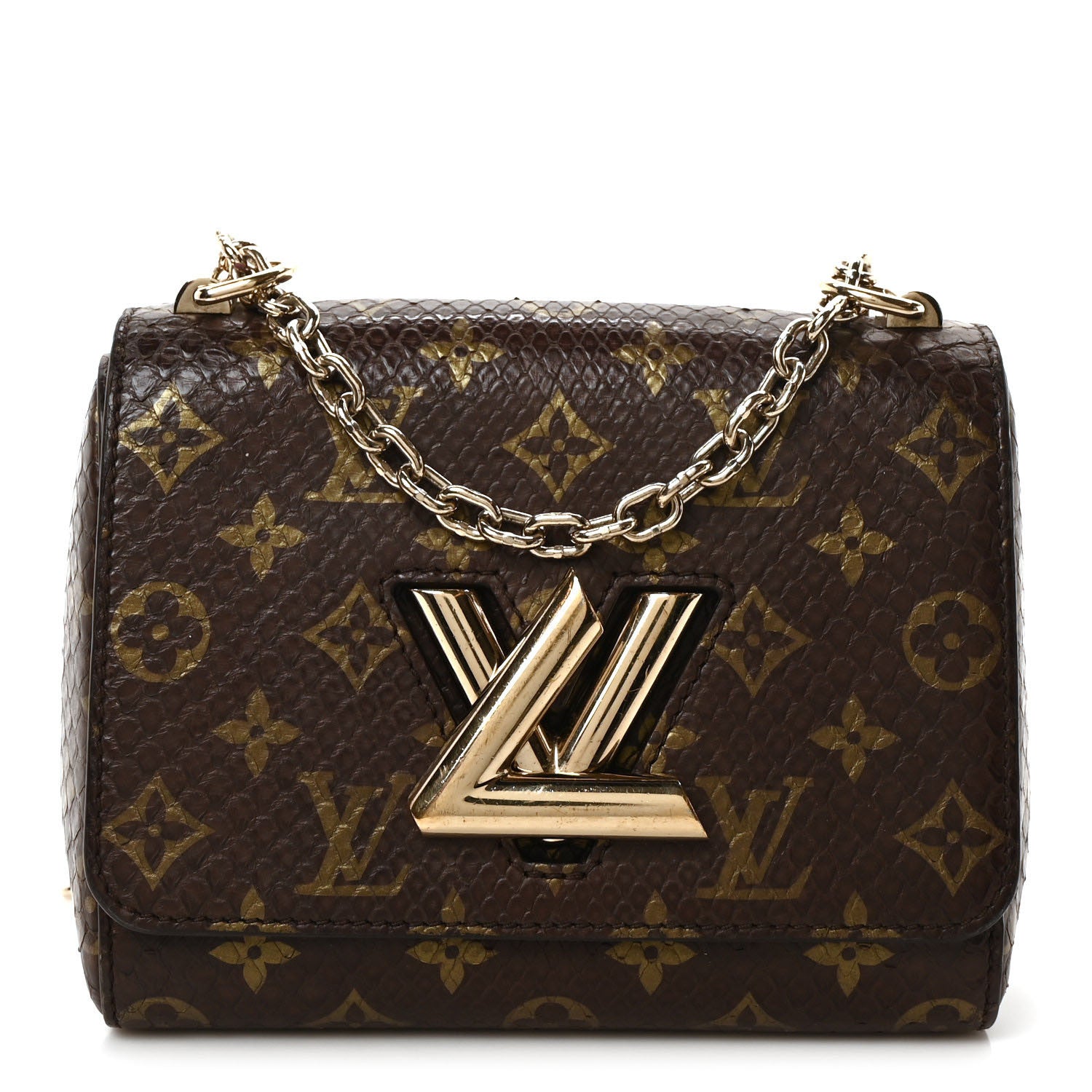 Louis Vuitton Snakeskin Monogram Twist Shoulder Bag PM Brown 1 of 9