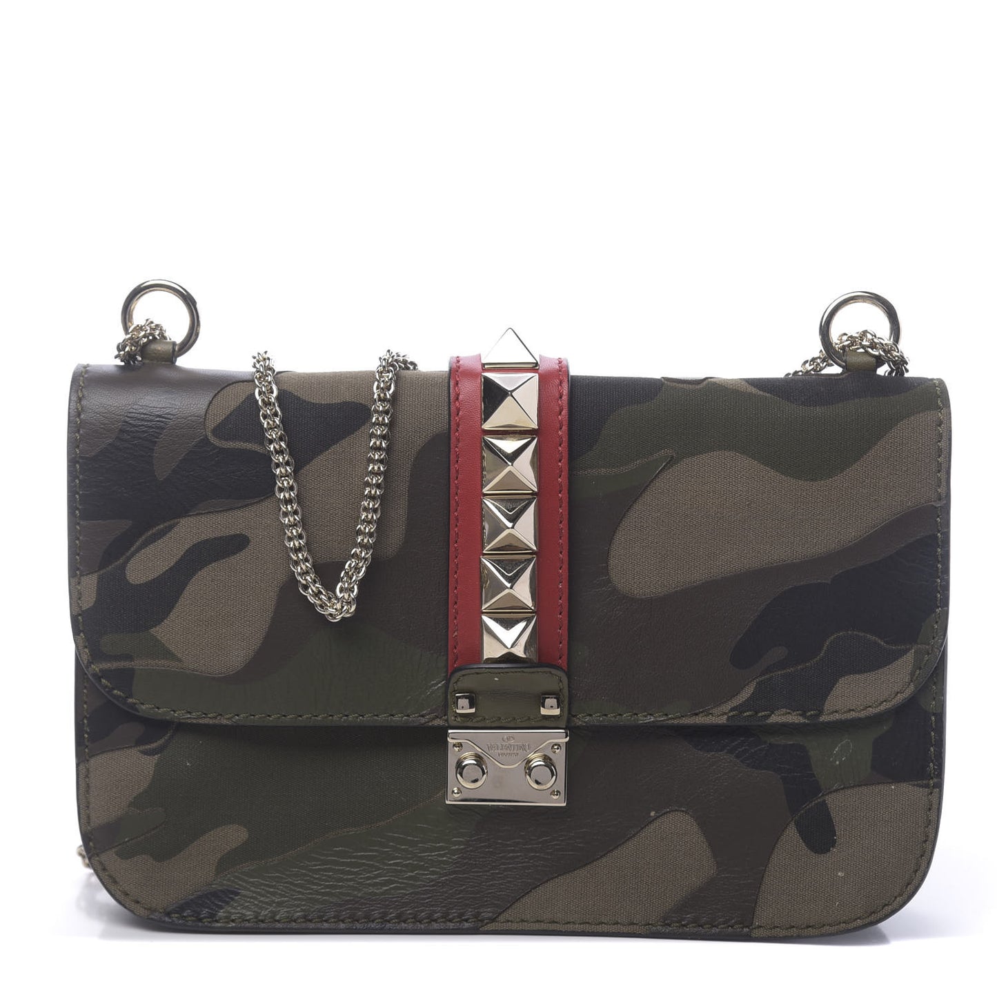 Nappa Canvas Camouflage Medium Glam Lock Rockstud Flap Verde