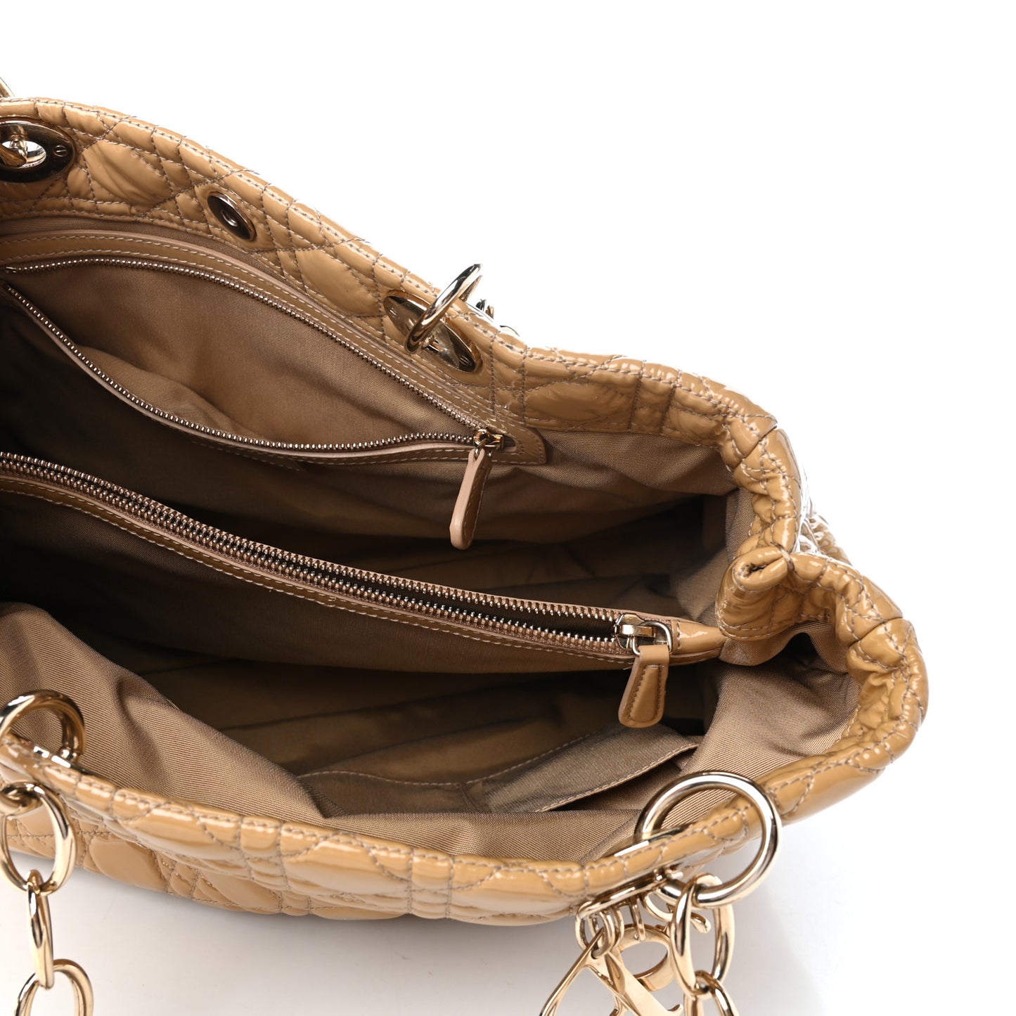 Patent Cannage Large Dior Soft Shopping Tote Beige