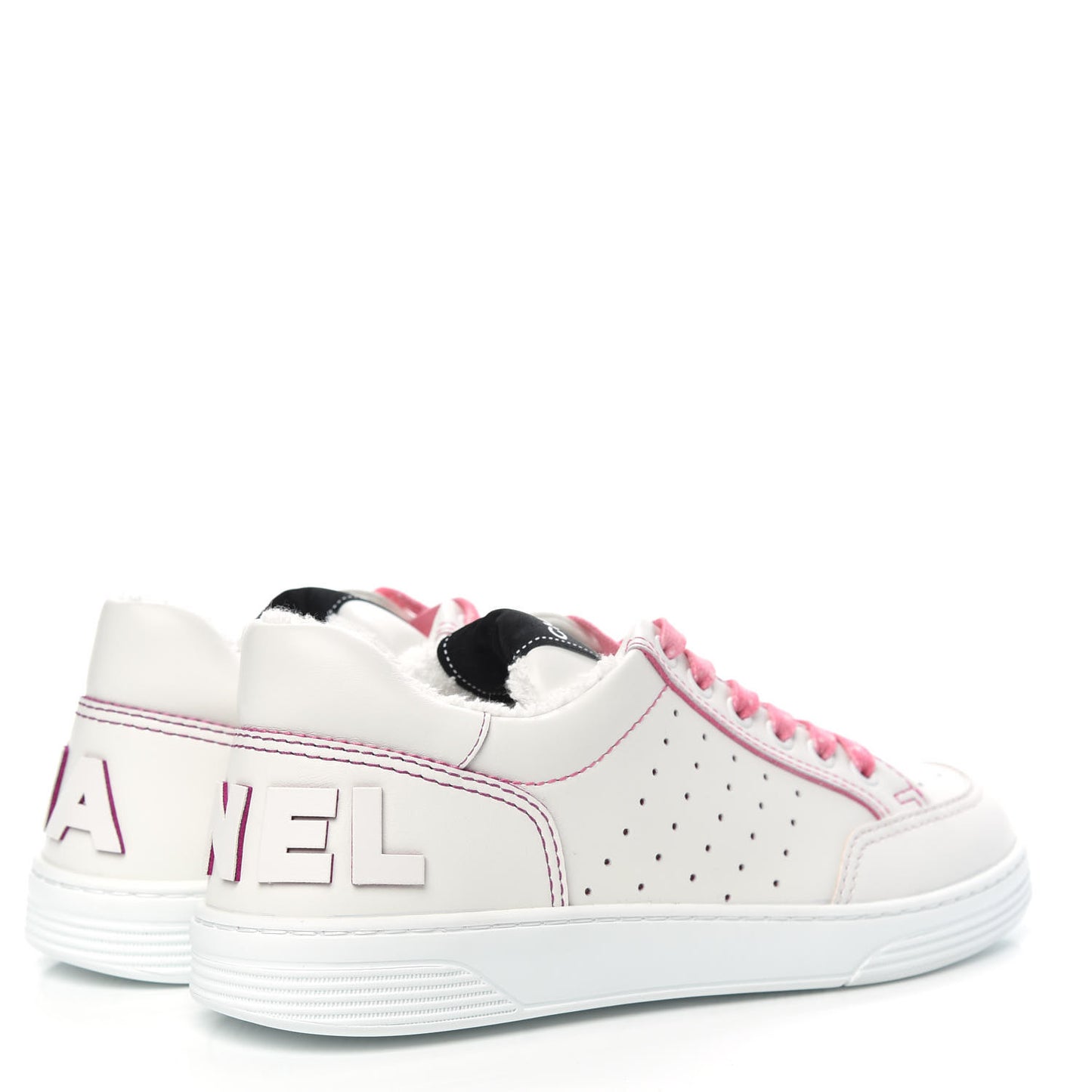 Calfskin Womens Logo Sneakers 38 White Pink