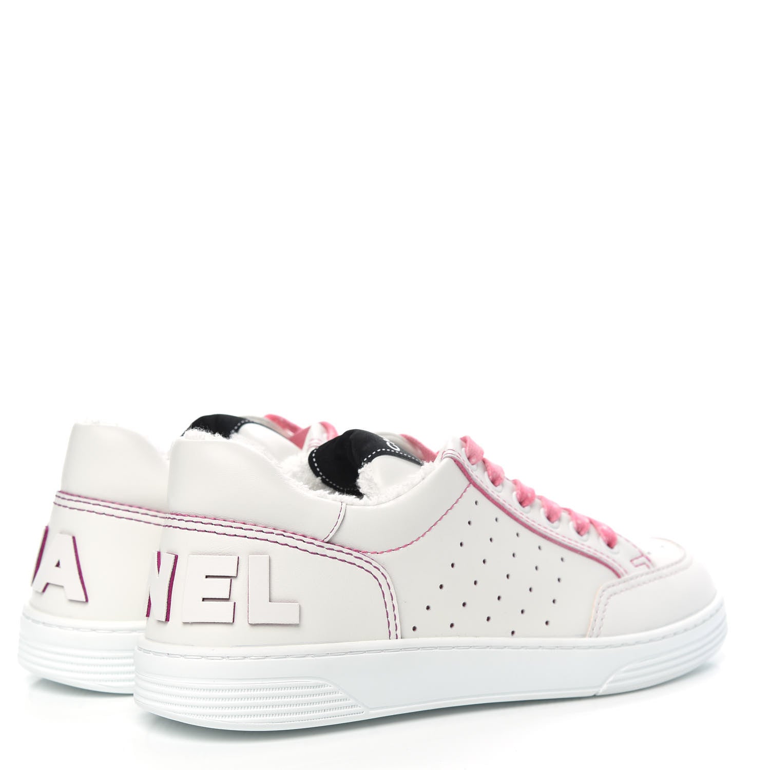 Chanel Calfskin Womens Logo Sneakers 38 White Pink 4 of 10