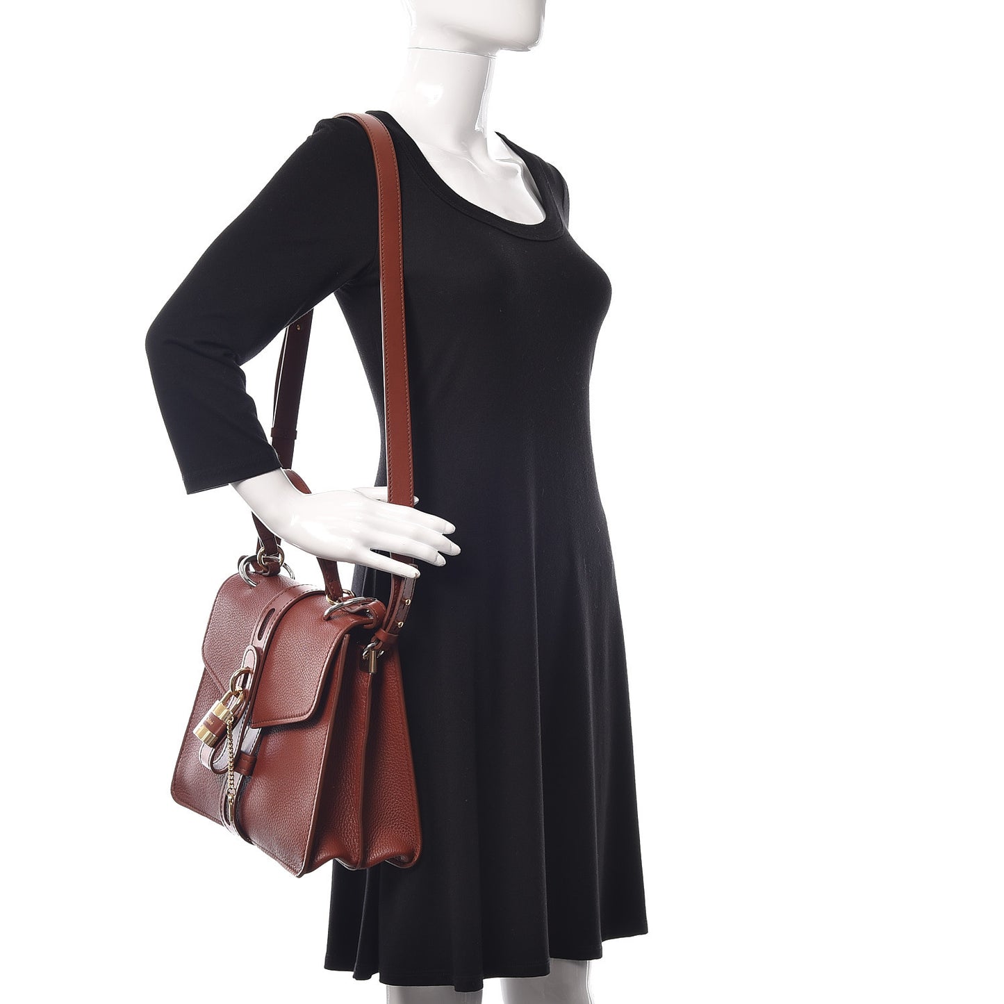Shiny Grained Calfskin Medium Aby Day Shoulder Bag Sepia Brown