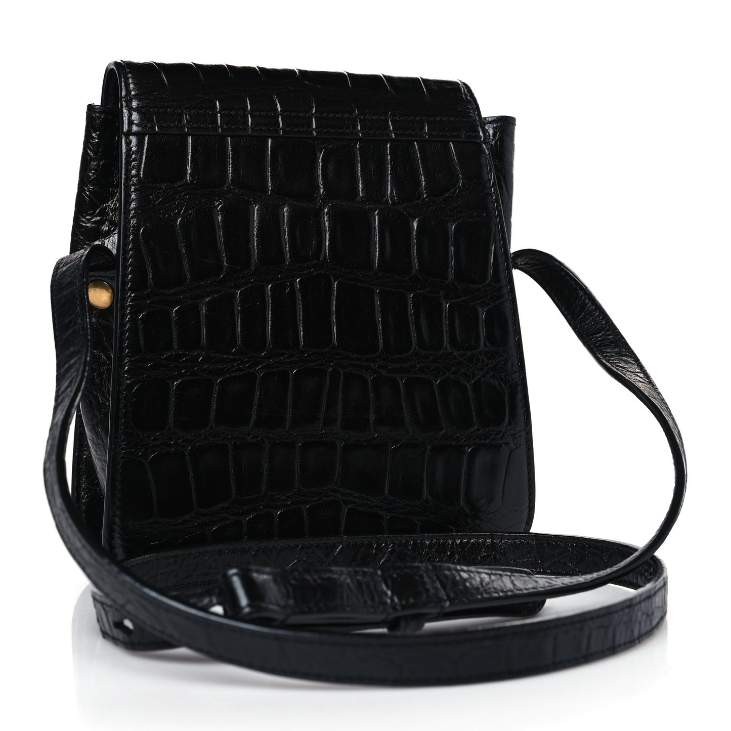Calfskin Embossed Crocodile North South Kaia Satchel Black