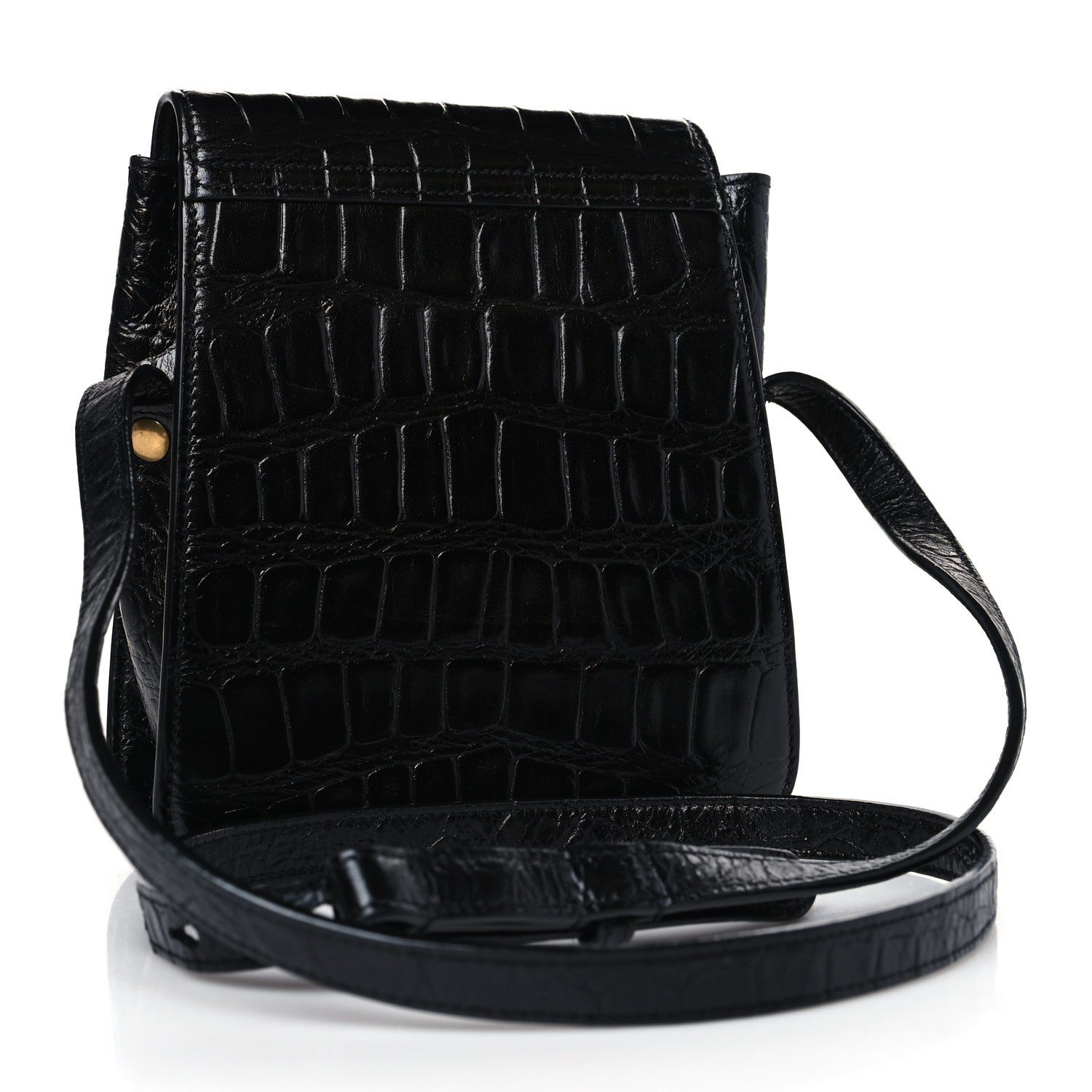 Saint Laurent Calfskin Embossed Crocodile North South Kaia Satchel Black 3 of 8