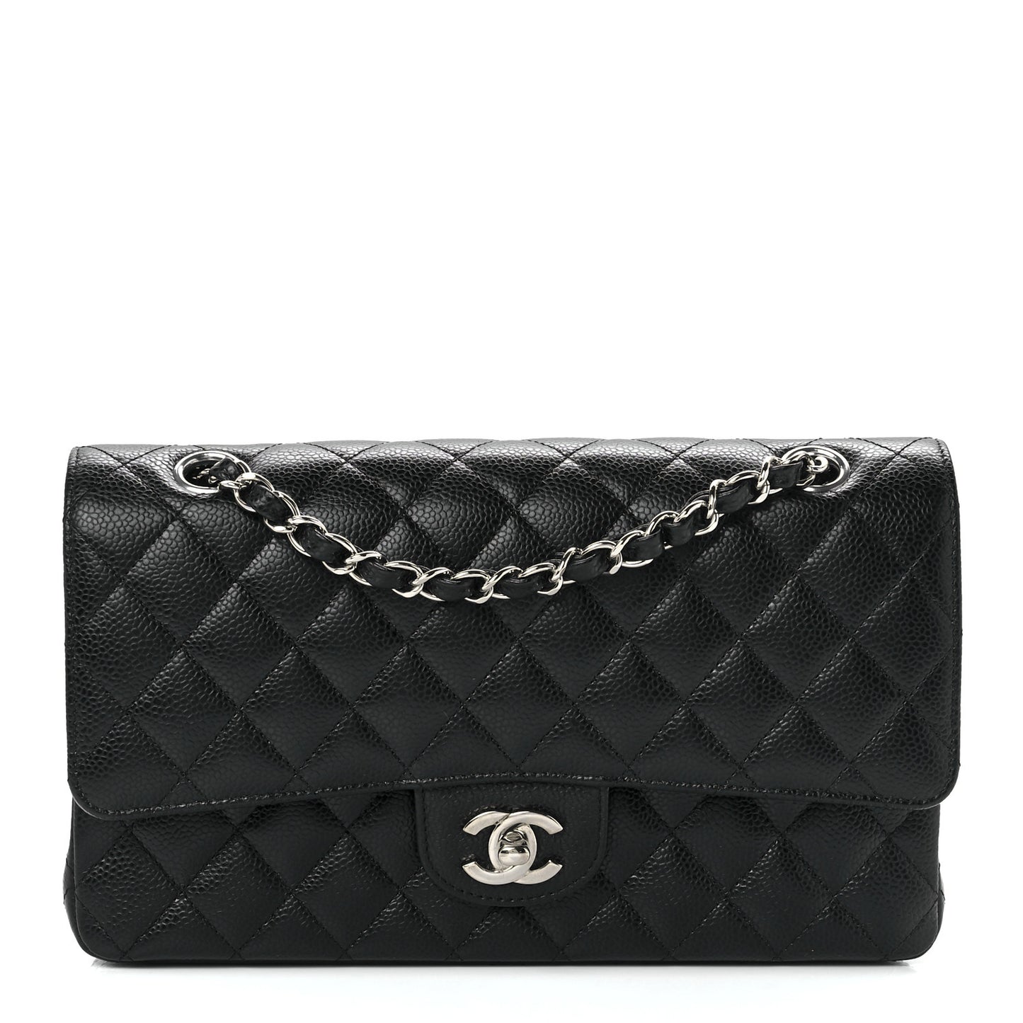 Caviar Quilted Medium Double Flap Black
