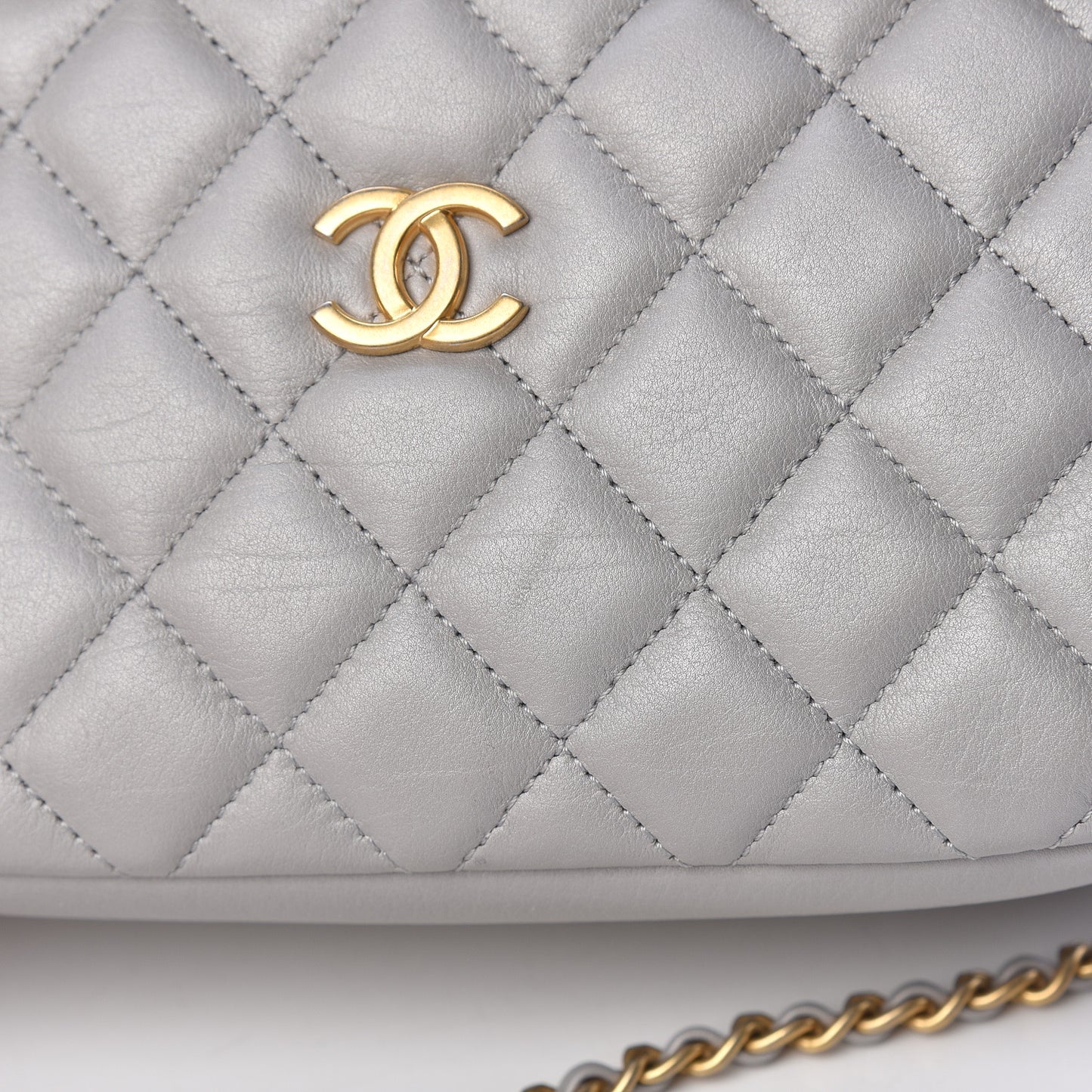 Iridescent Calfskin Quilted Day Trips Camera Case Light Grey