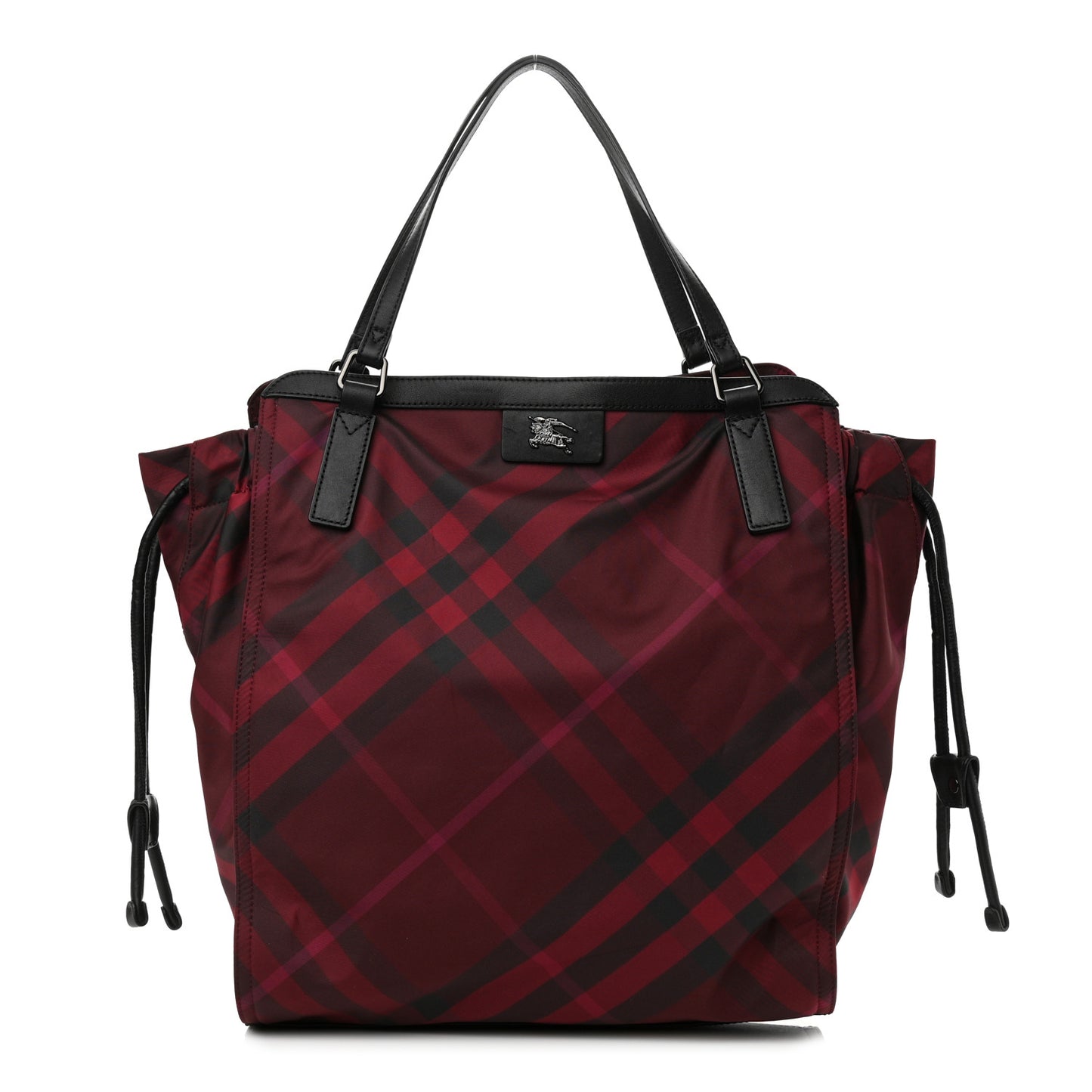 Nylon Check Small Buckleigh Packable Tote Bright Burgundy
