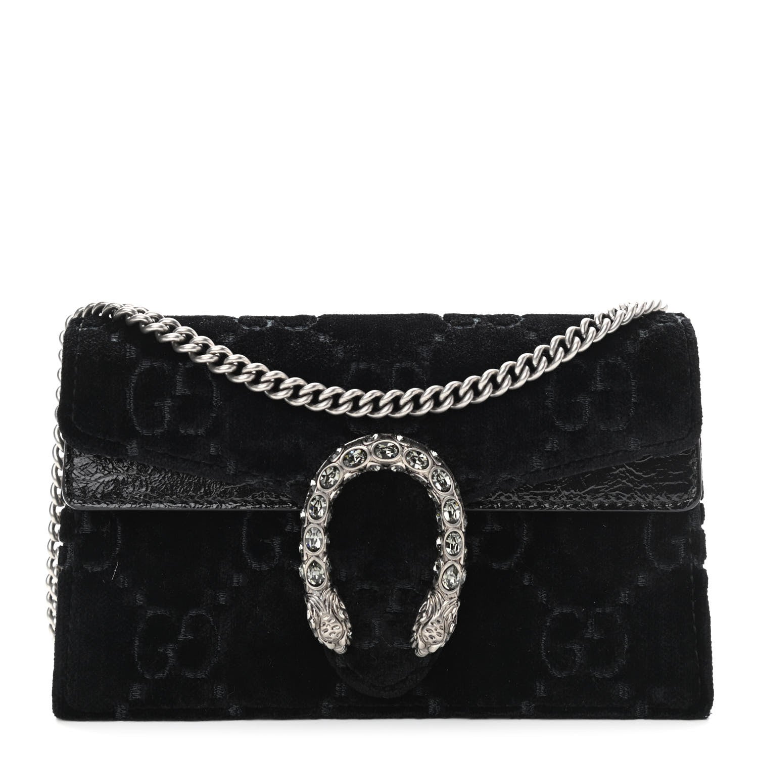 Gucci Velvet GG Monogram Super Mini Dionysus Shoulder Bag Black 1 of 10