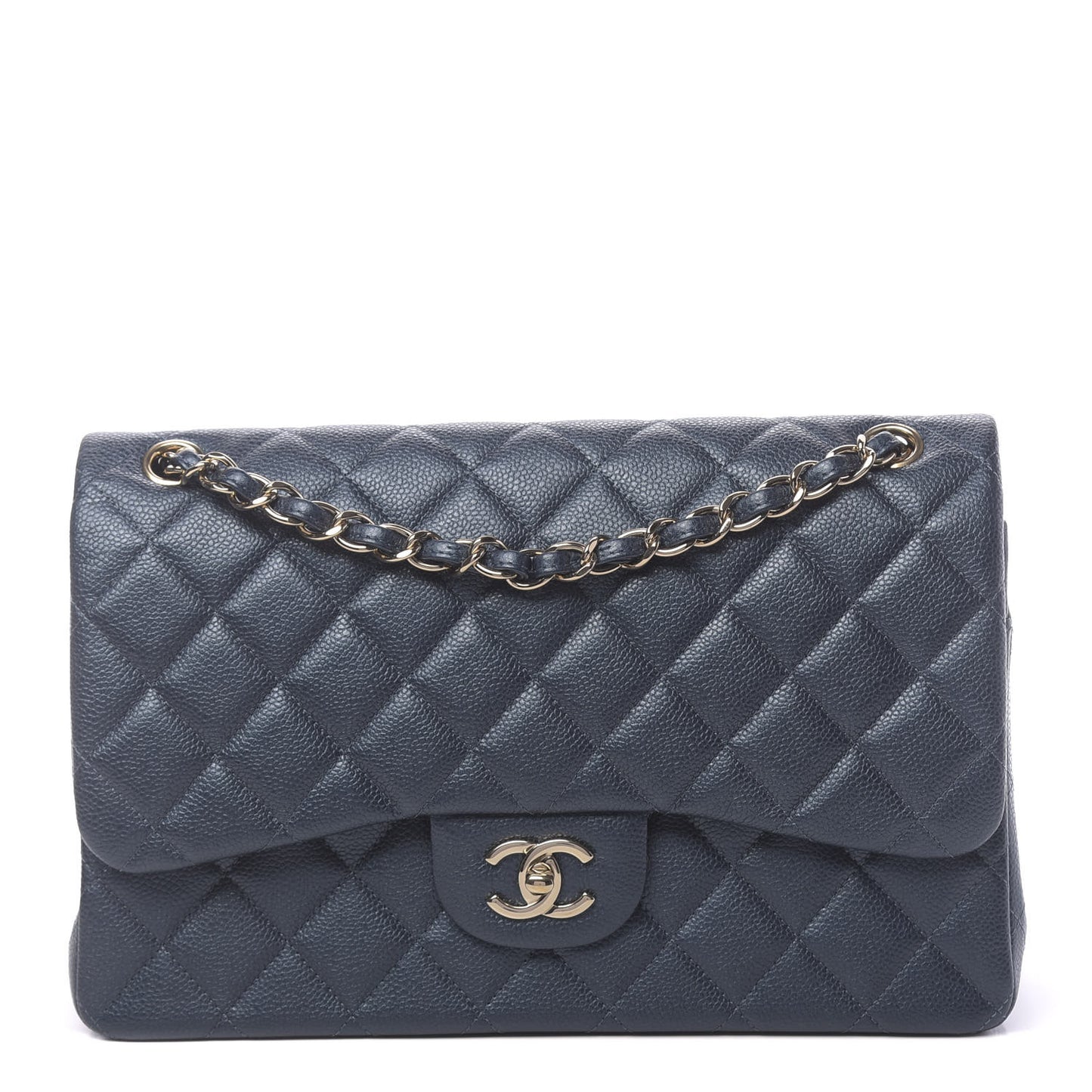 Iridescent Caviar Quilted Jumbo Double Flap Dark Blue