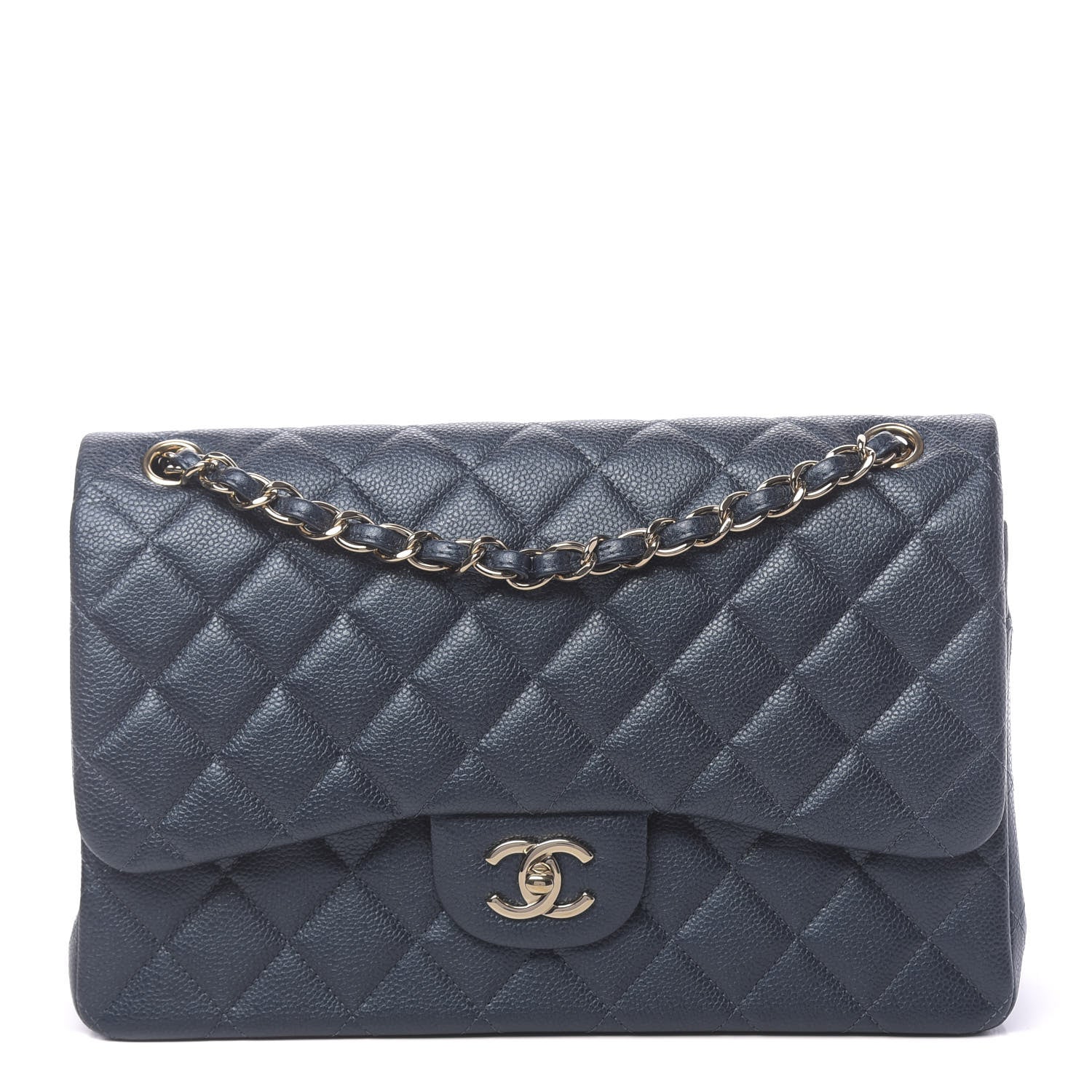 Chanel Iridescent Caviar Quilted Jumbo Double Flap Dark Blue 1 of 12