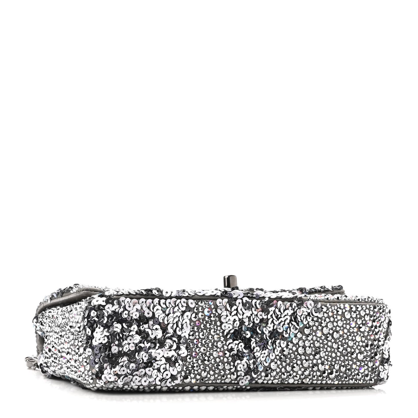 Lambskin Sequin Crystal Diamante Mini Flap Silver