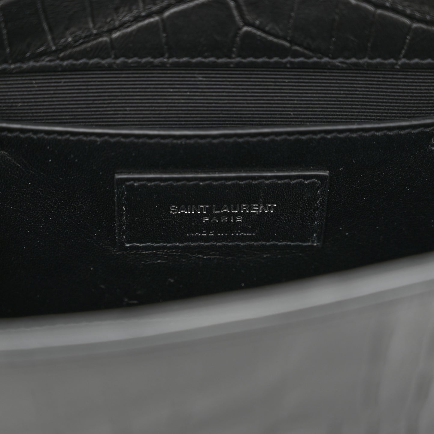 Calfskin Crocodile Embossed Medium Classic Monogram Kate Tassel Satchel Black