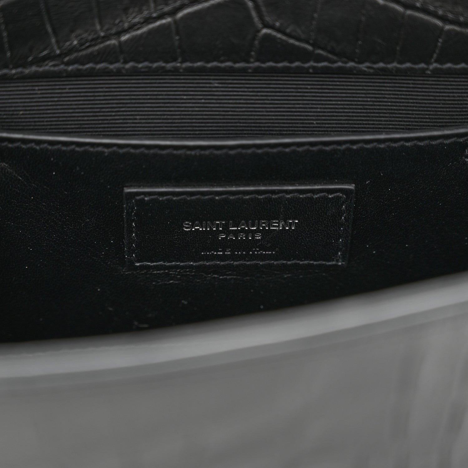 Saint Laurent Calfskin Crocodile Embossed Medium Classic Monogram Kate Tassel Satchel Black 6 of 11