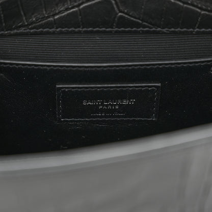Saint Laurent Calfskin Crocodile Embossed Medium Classic Monogram Kate Tassel Satchel Black 6 of 11