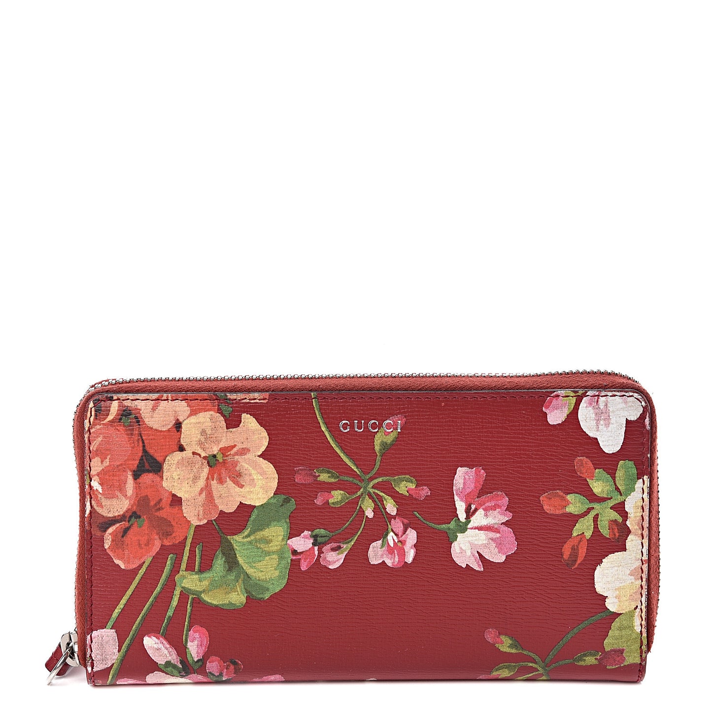 Shangai Calfskin Blooms Print Zip Around Wallet Romantic Cerise Multicolor