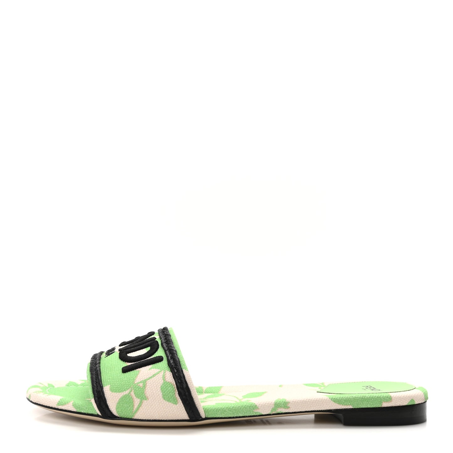 Canvas Rose Logo Embroidered Flat Slide Sandals 41 Bouquet Black