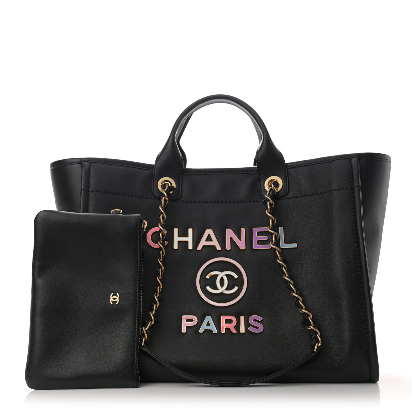 Calfskin Medium Deauville Tote Black Multicolor