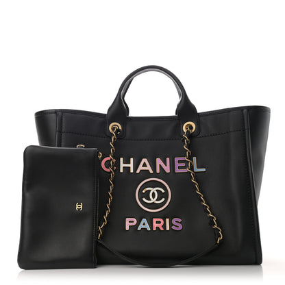 Chanel Calfskin Medium Deauville Tote Black Multicolor 1 of 12
