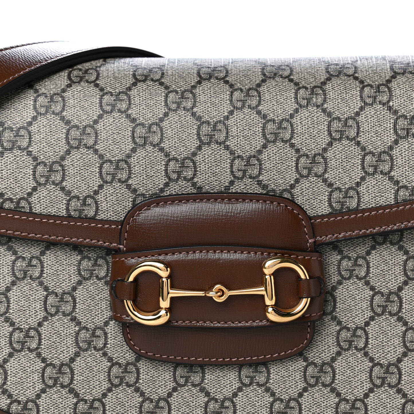 GG Supreme Monogram Horsebit 1955 Shoulder Bag Beige Brown Sugar