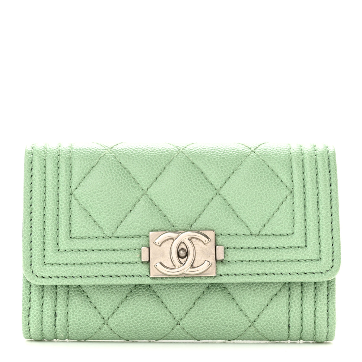 Chanel Caviar Quilted Boy Flap Card Holder Light Green 1 of 11