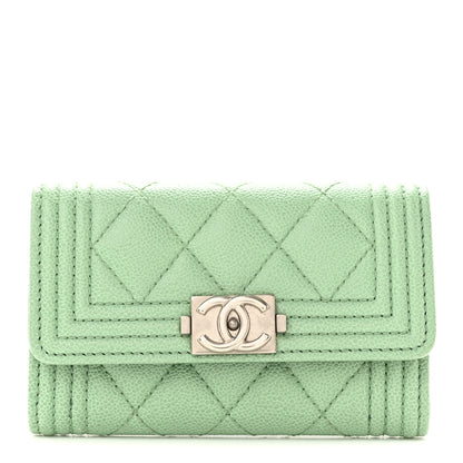 Chanel Caviar Quilted Boy Flap Card Holder Light Green 1 of 11