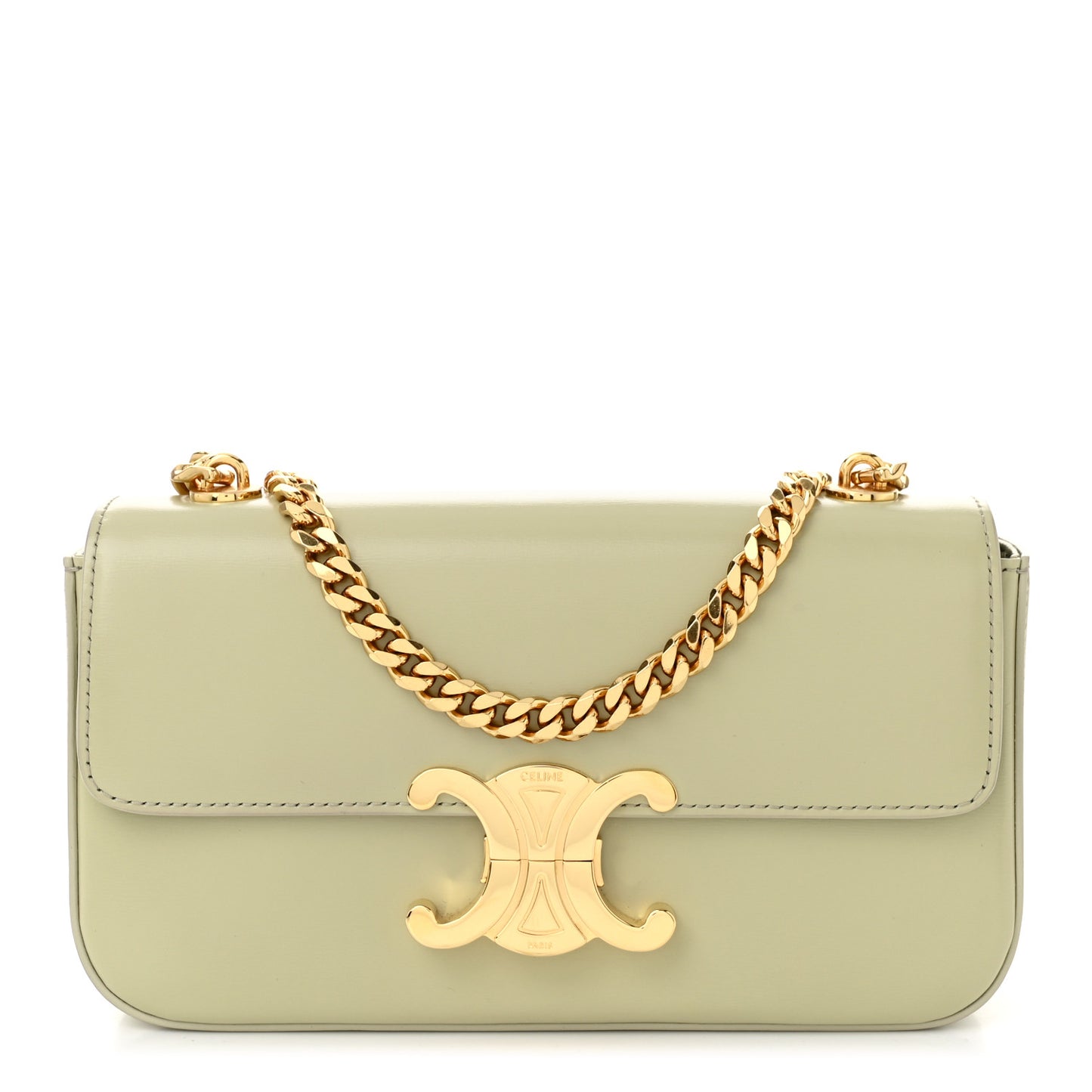 Shiny Calfskin Triomphe Chain Shoulder Bag Almond Green