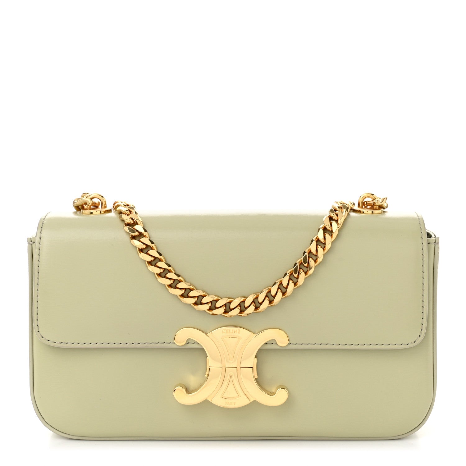 Celine Shiny Calfskin Triomphe Chain Shoulder Bag Almond Green 1 of 10