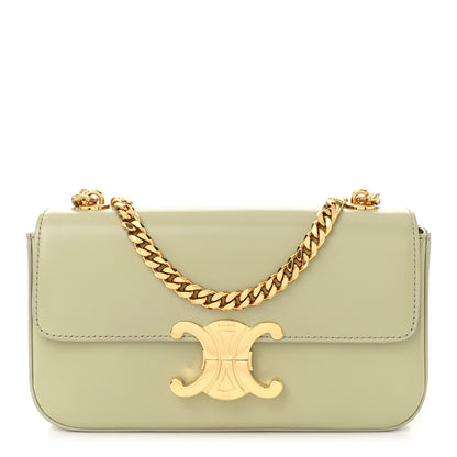 Celine Shiny Calfskin Triomphe Chain Shoulder Bag Almond Green 1 of 10