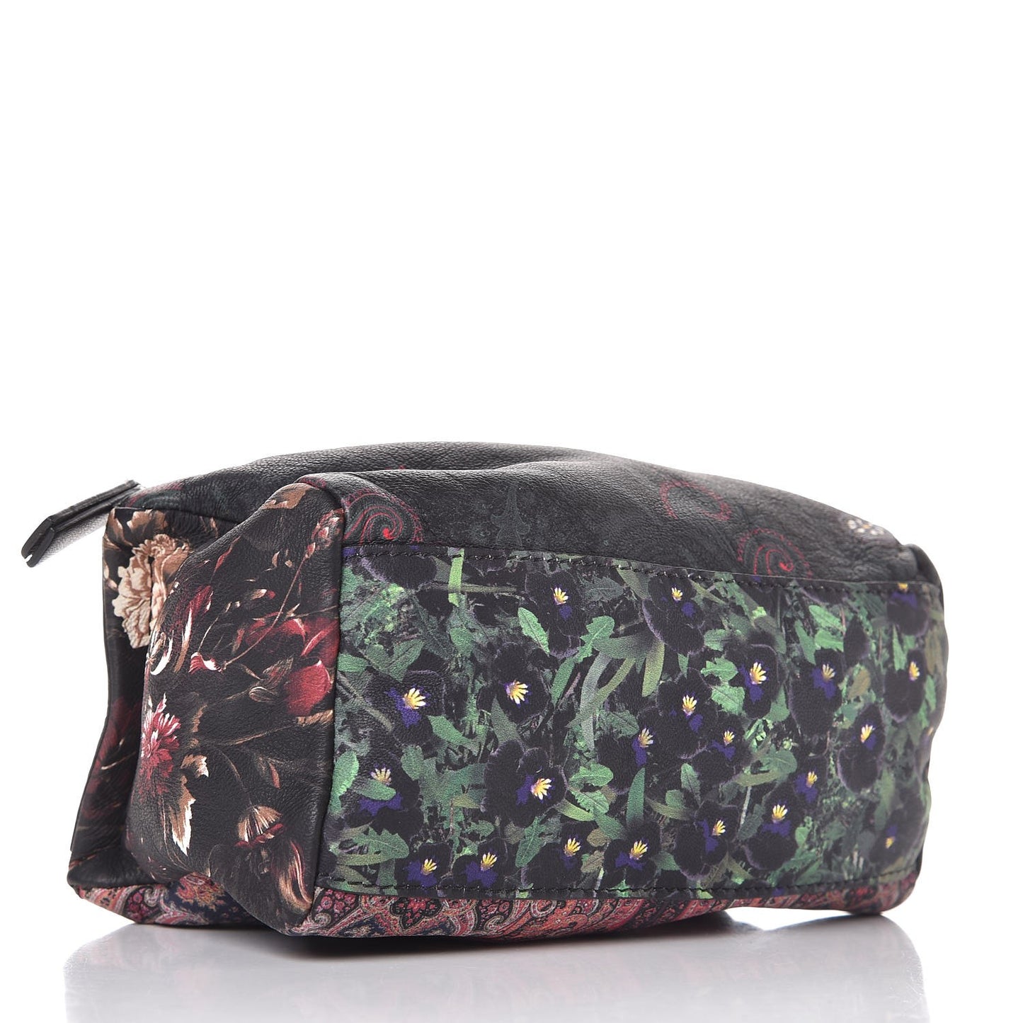 Rubber Effect Calfskin Floral Print Pandora Wristlet Black Multicolor