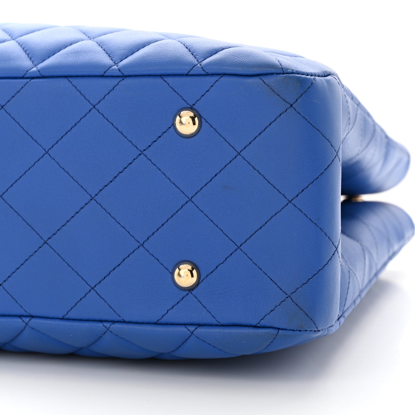 Calfskin Quilted Large Classic Shopping Tote Blue