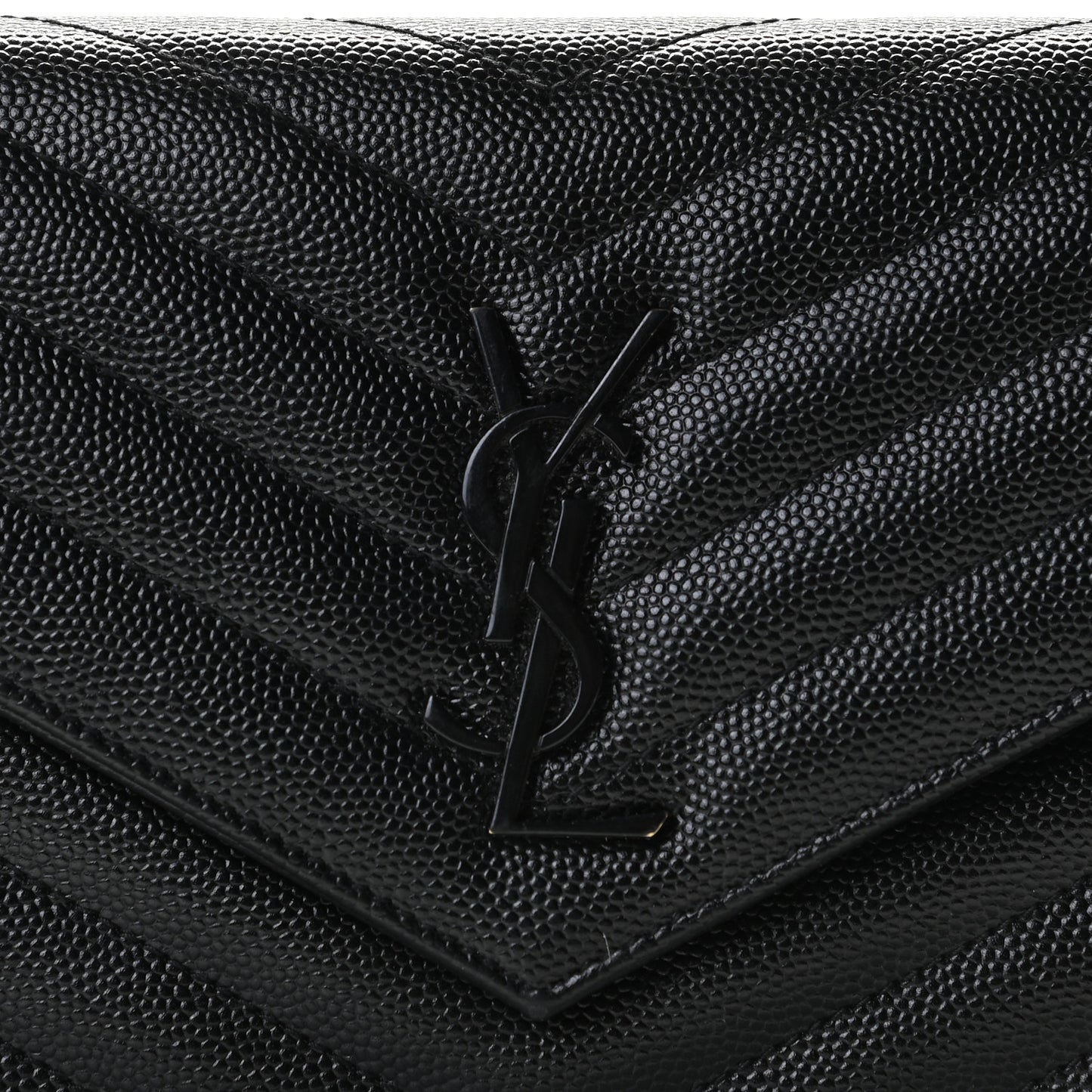 Grain De Poudre Matelasse Chevron Monogram Envelope Chain Wallet Black