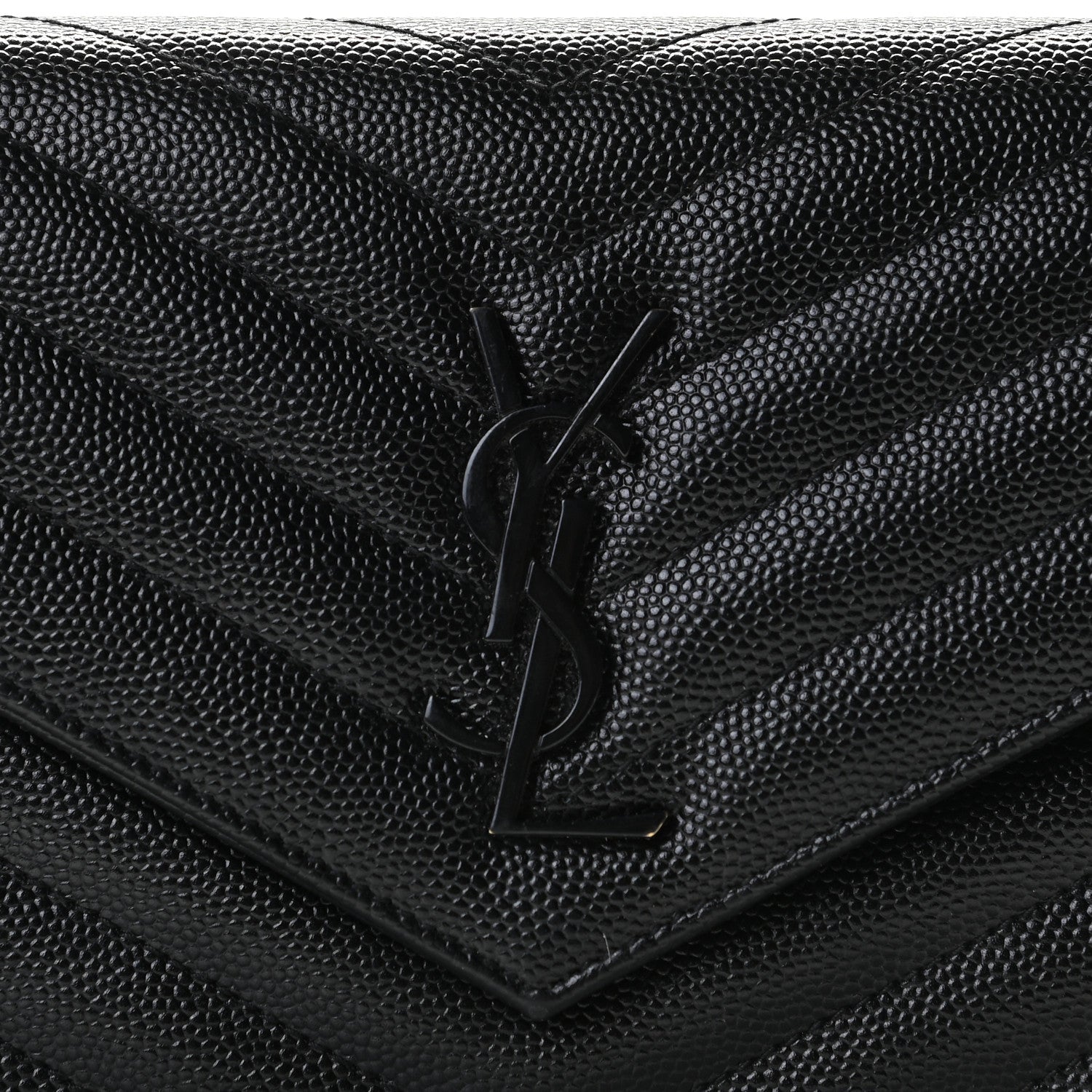 Saint Laurent Grain De Poudre Matelasse Chevron Monogram Envelope Chain Wallet Black 10 of 13