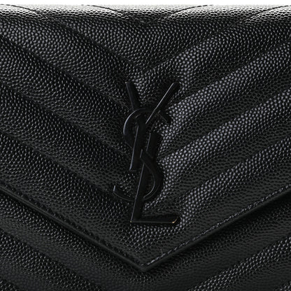 Saint Laurent Grain De Poudre Matelasse Chevron Monogram Envelope Chain Wallet Black 10 of 13