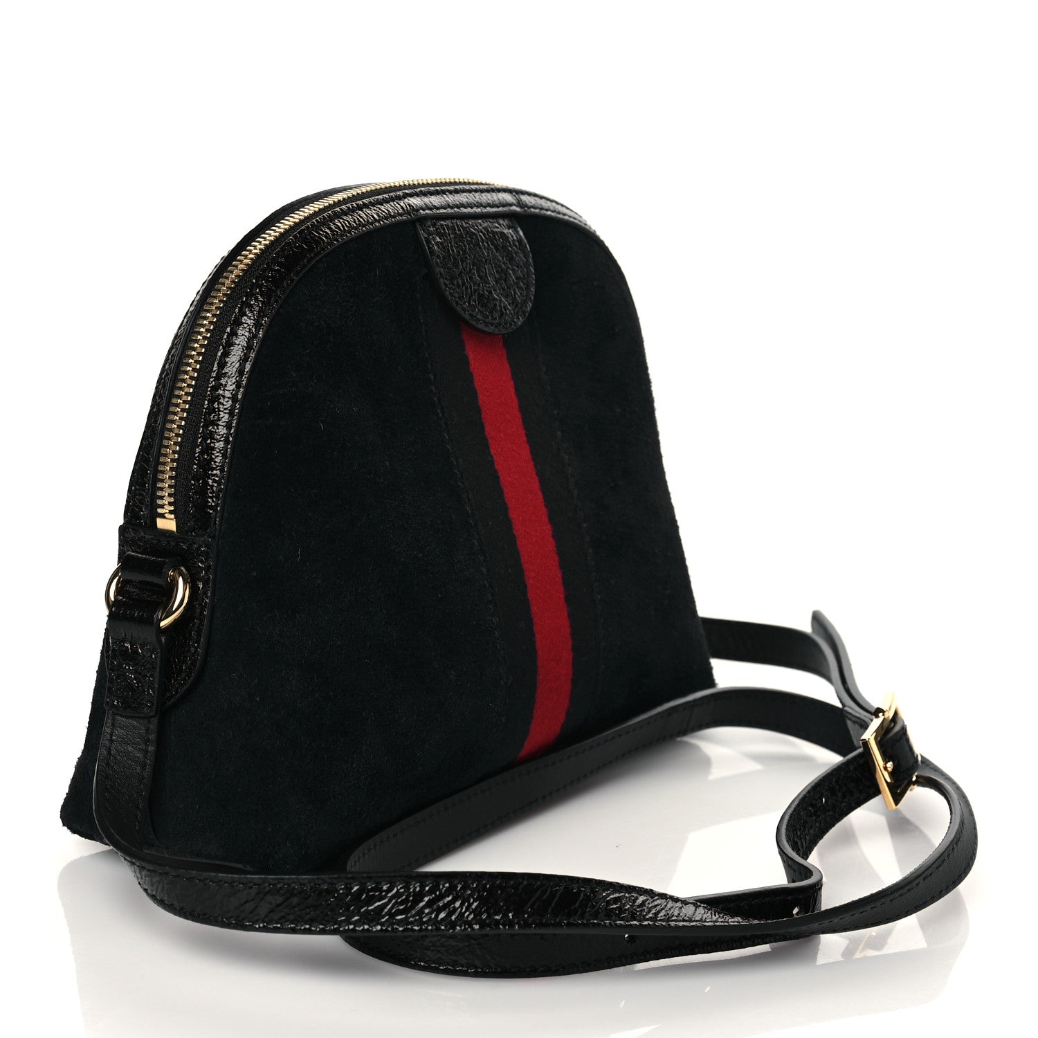 Gucci Suede Patent Dragon Embroidered Small Ophidia Dome Shoulder Bag Blue Multicolor Black 3 of 11