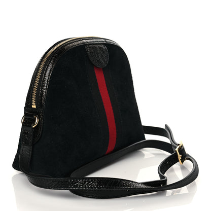 Gucci Suede Patent Dragon Embroidered Small Ophidia Dome Shoulder Bag Blue Multicolor Black 3 of 11