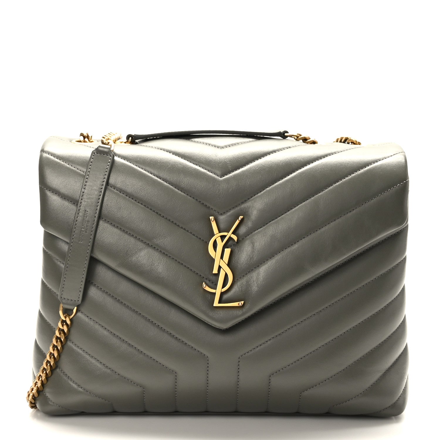 Saint Laurent Calfskin Y Quilted Monogram Medium Loulou Chain Satchel Grey Kaki 1 of 9