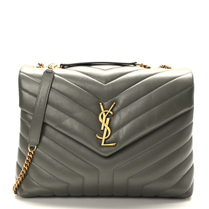 Saint Laurent Calfskin Y Quilted Monogram Medium Loulou Chain Satchel Grey Kaki 1 of 9