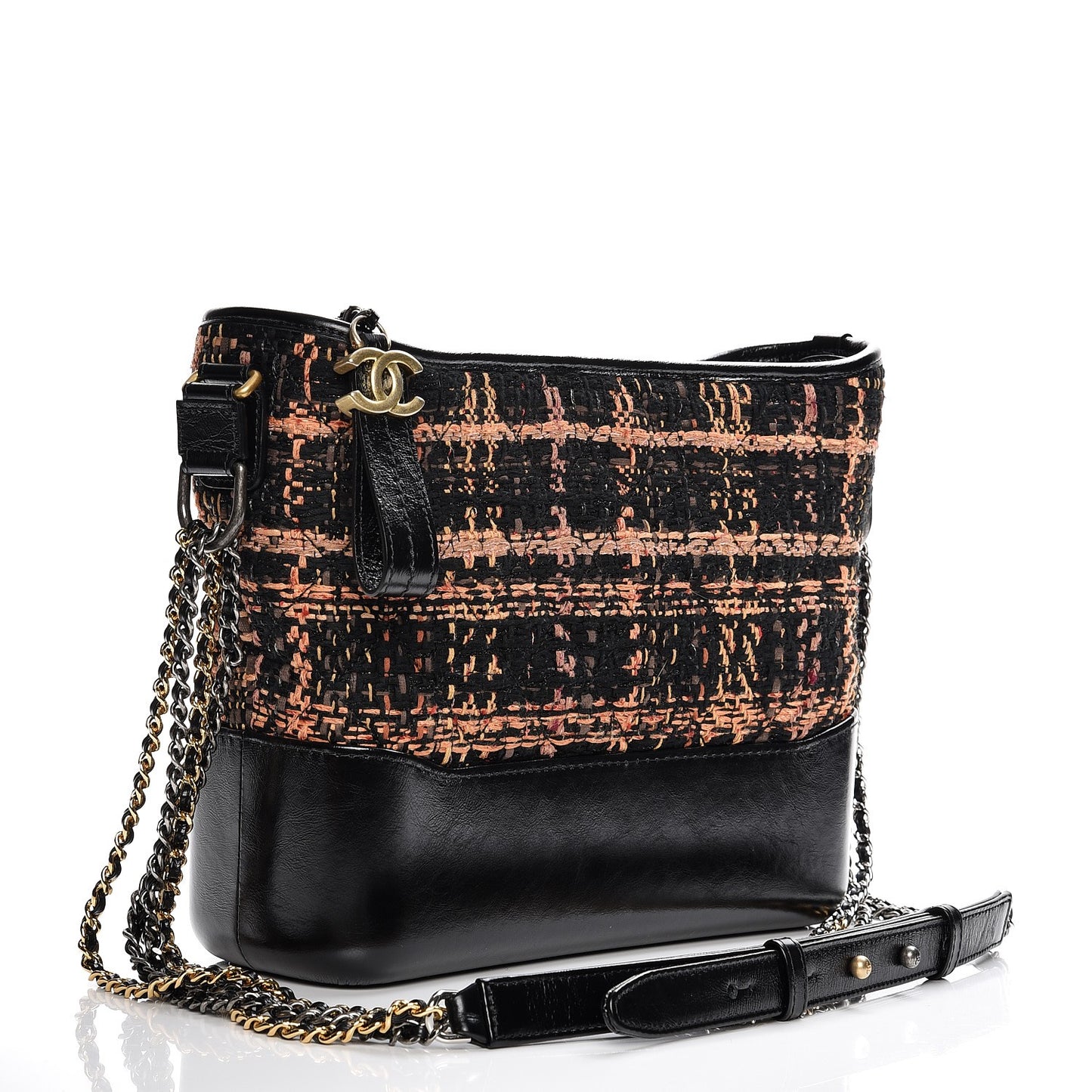 Tweed Calfskin Medium Gabrielle Hobo Black Brown