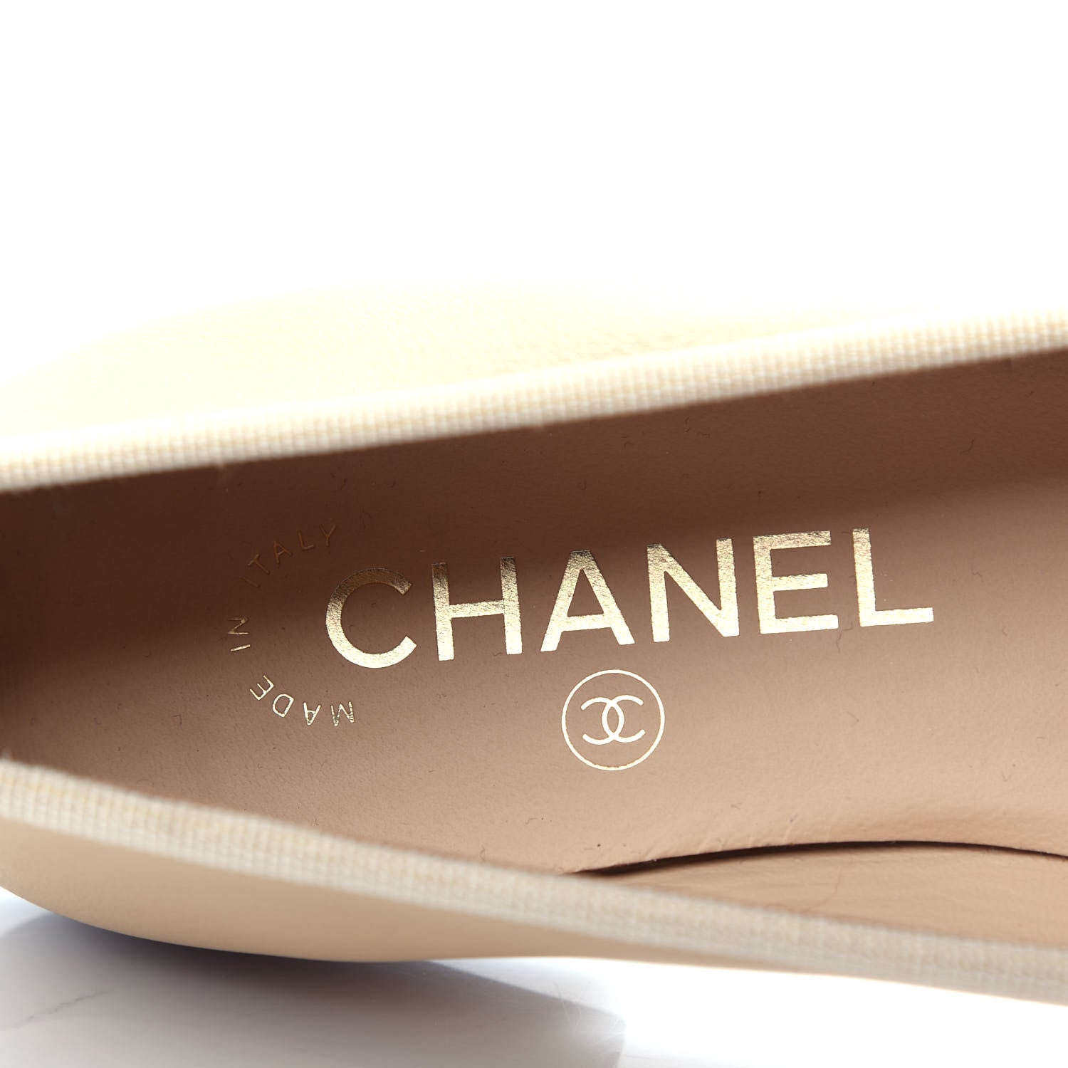 Chanel Lambskin Cap Toe CC Ballerina Flats 37.5 Beige Black 8 of 11