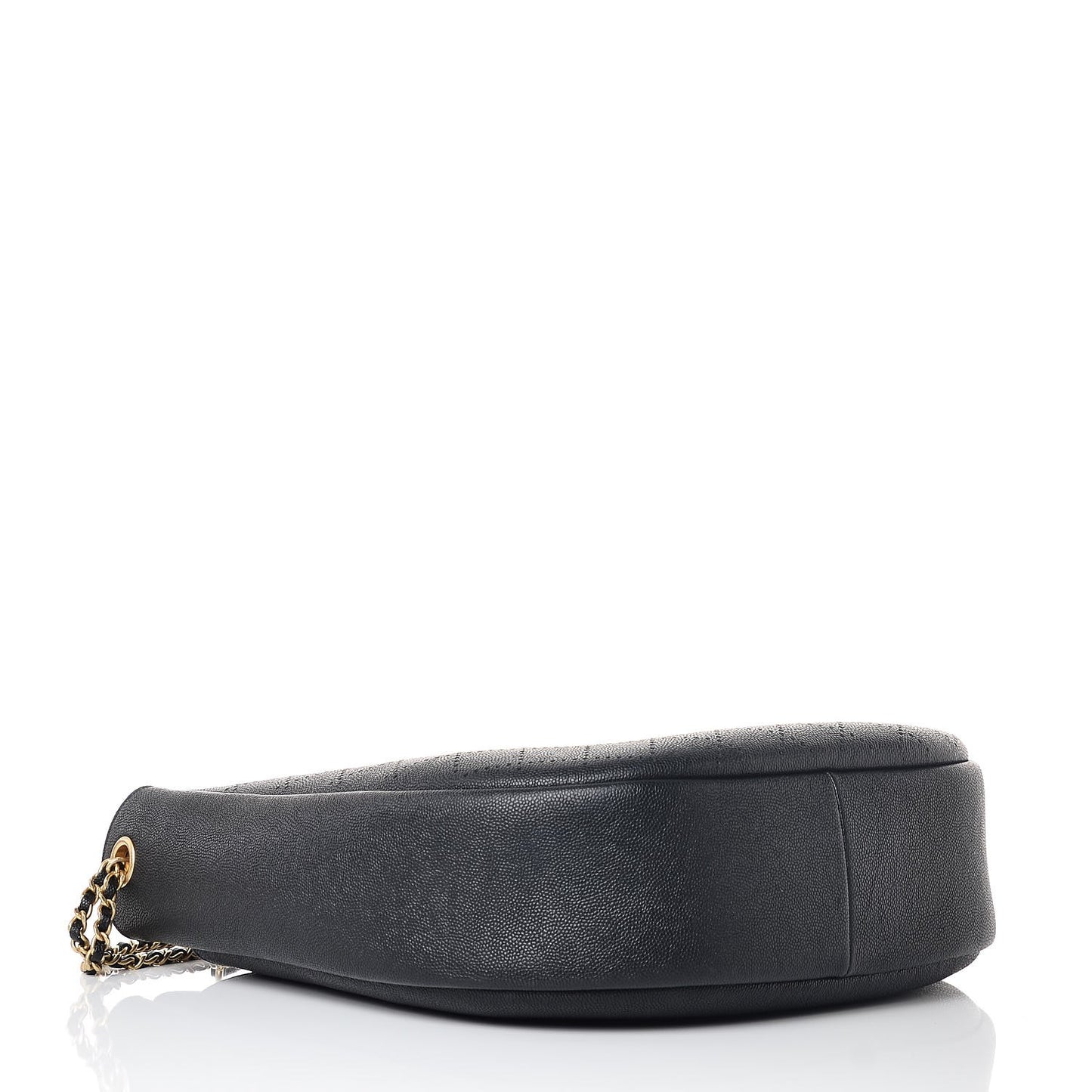 Grained Calfskin Perforated Small Flap Hobo Black