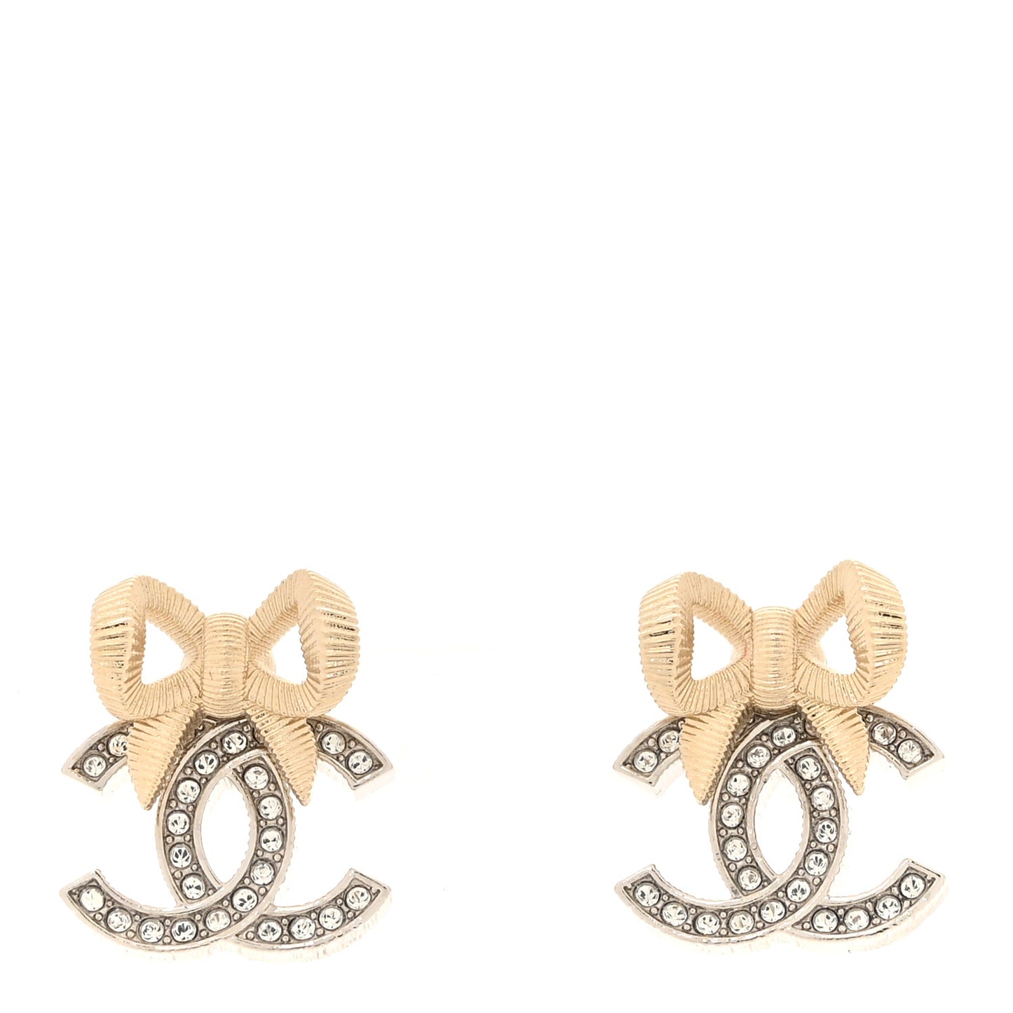 Crystal CC Bow Earrings Silver Gold